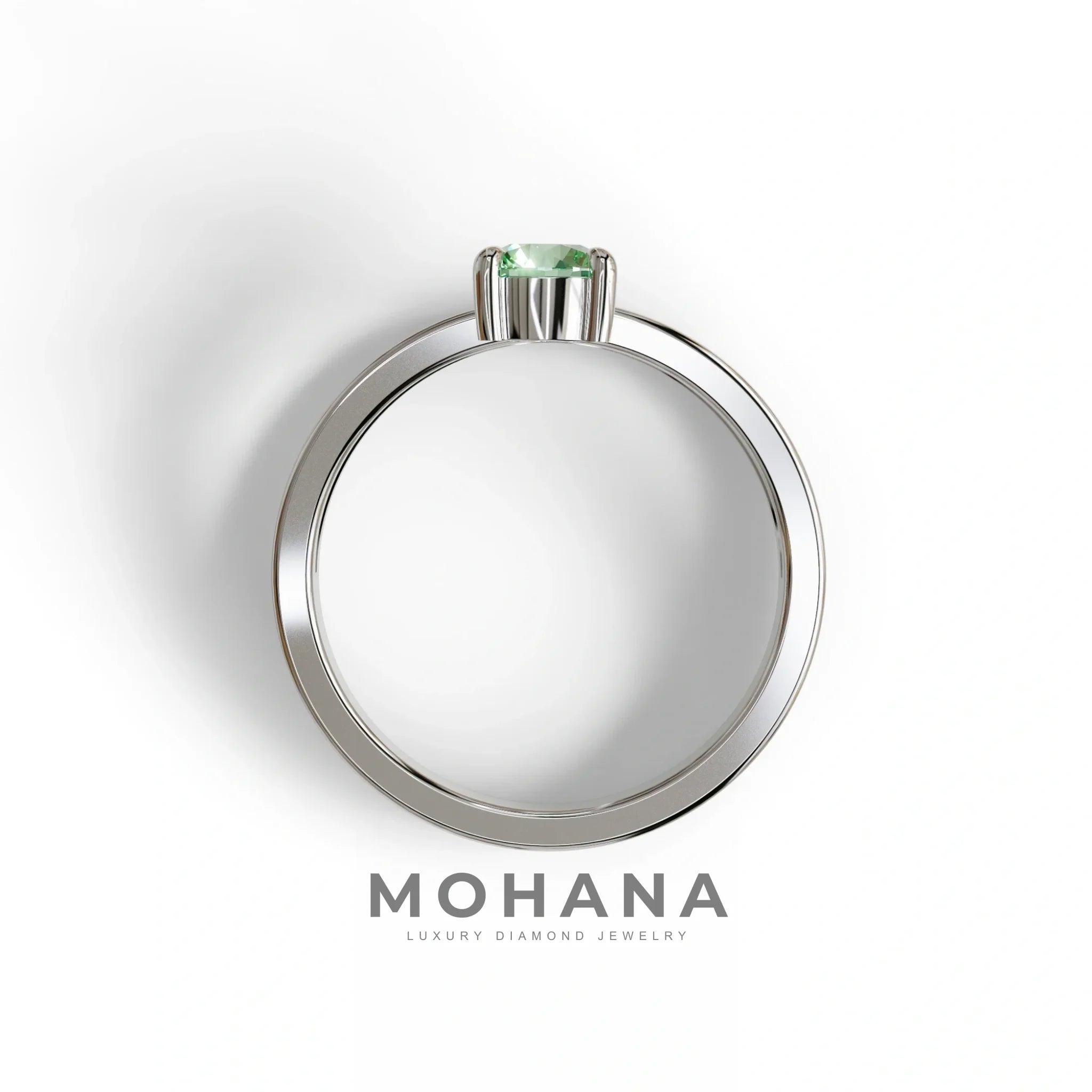 Green Round Brilliant Solitaire Engagement Ring with a split‑shank Band - Auric Grace