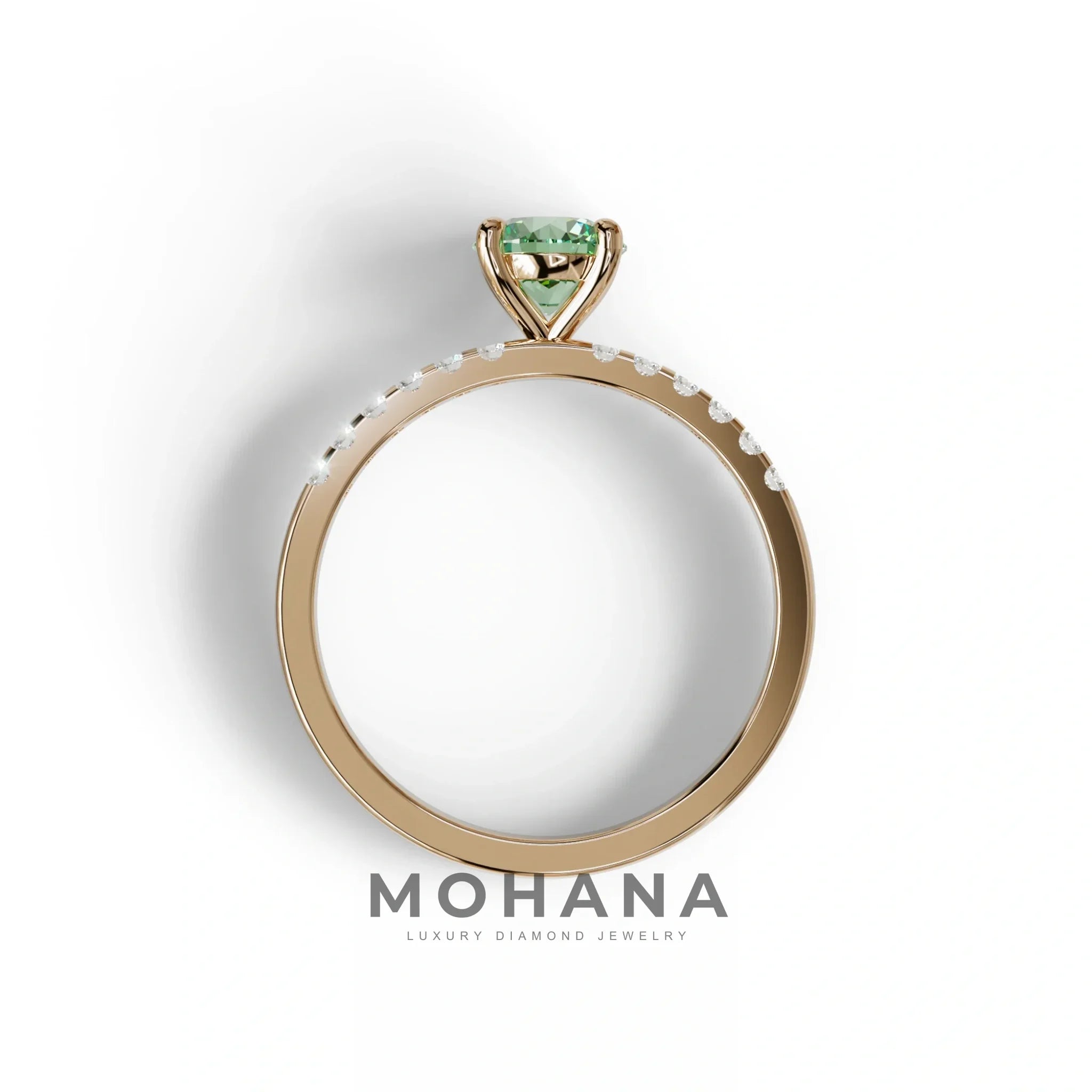 Green Round Pave Set Minimalist Engagement Ring - Nova Signature
