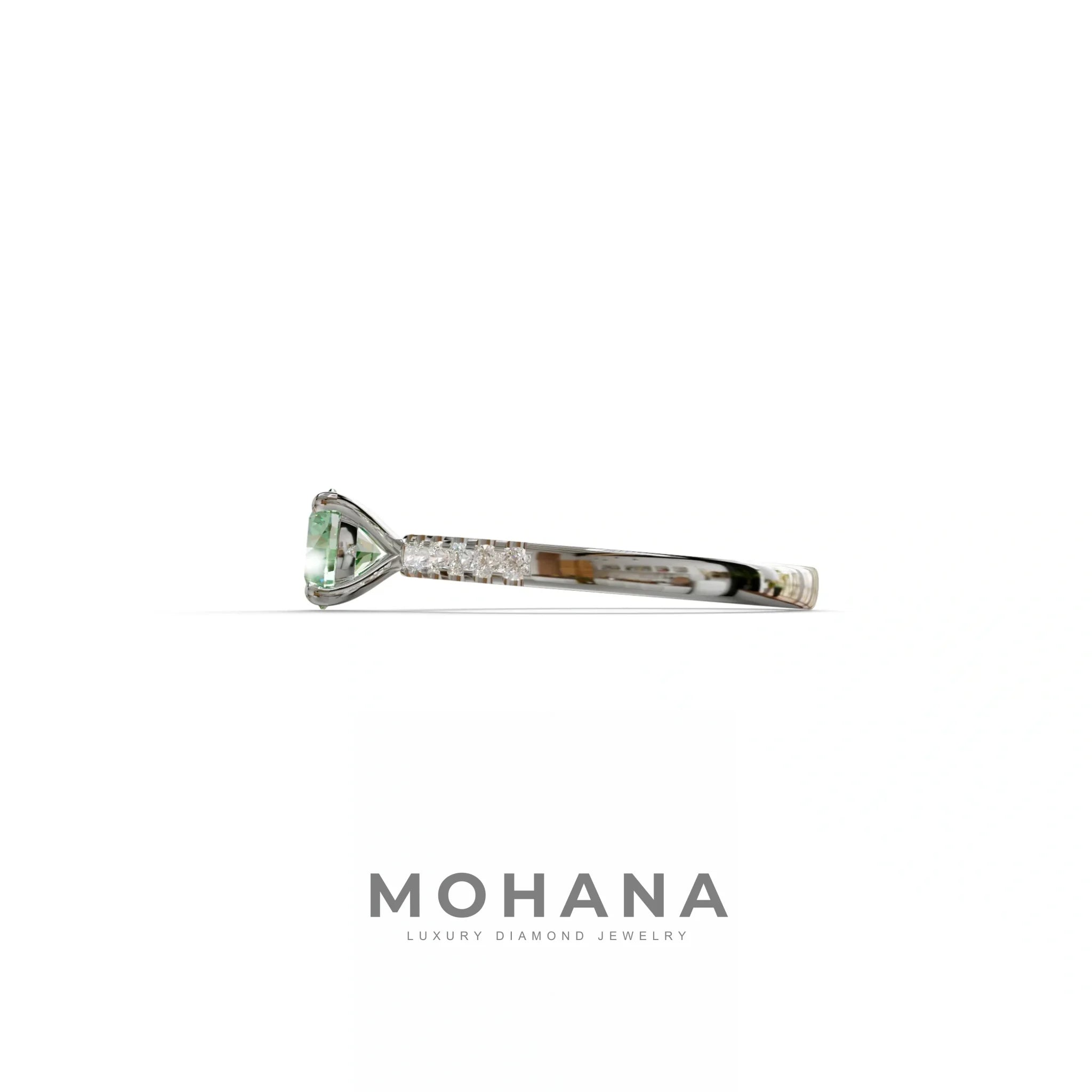 Green Round Pave Set Minimalist Engagement Ring - Nova Signature