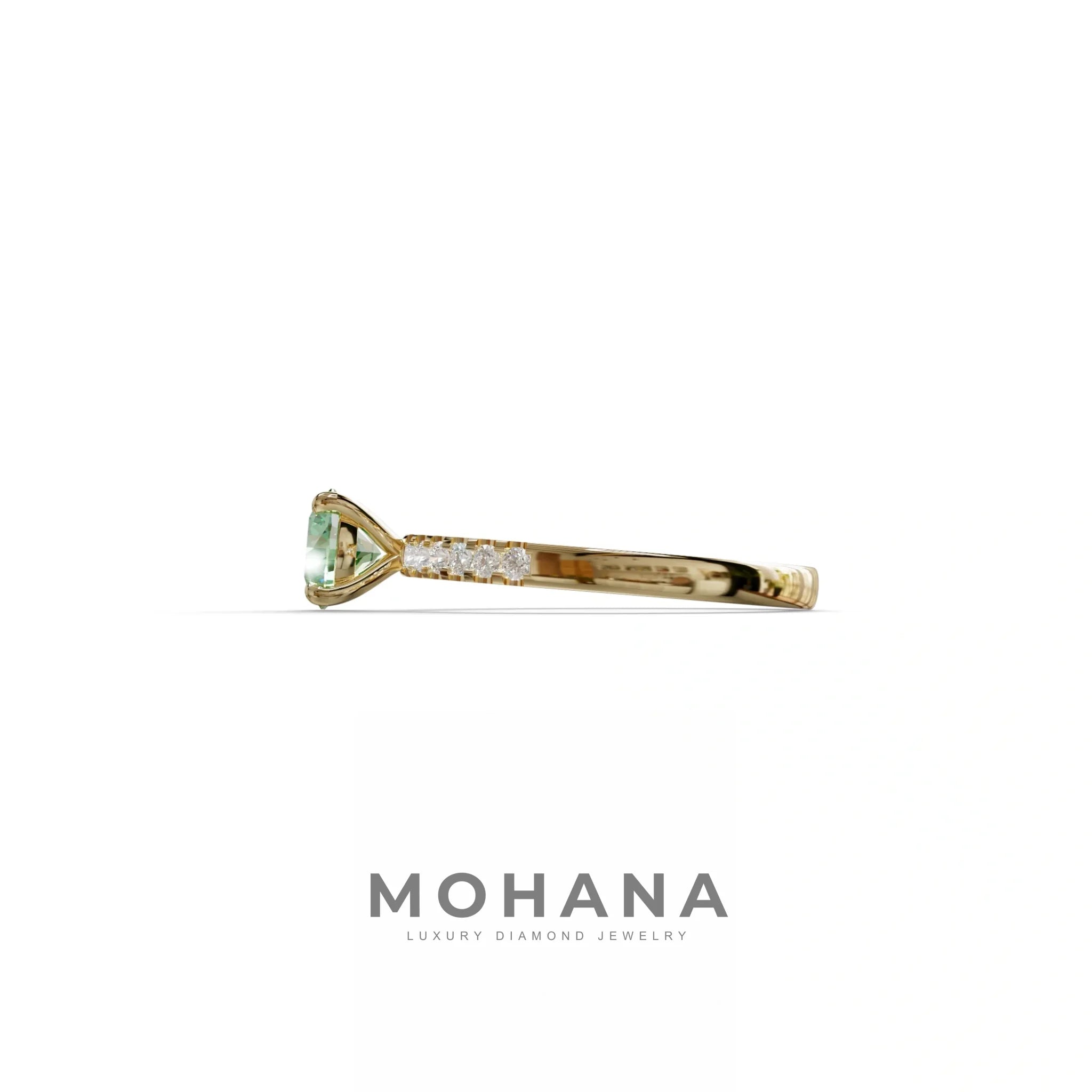 Green Round Pave Set Minimalist Engagement Ring - Nova Signature