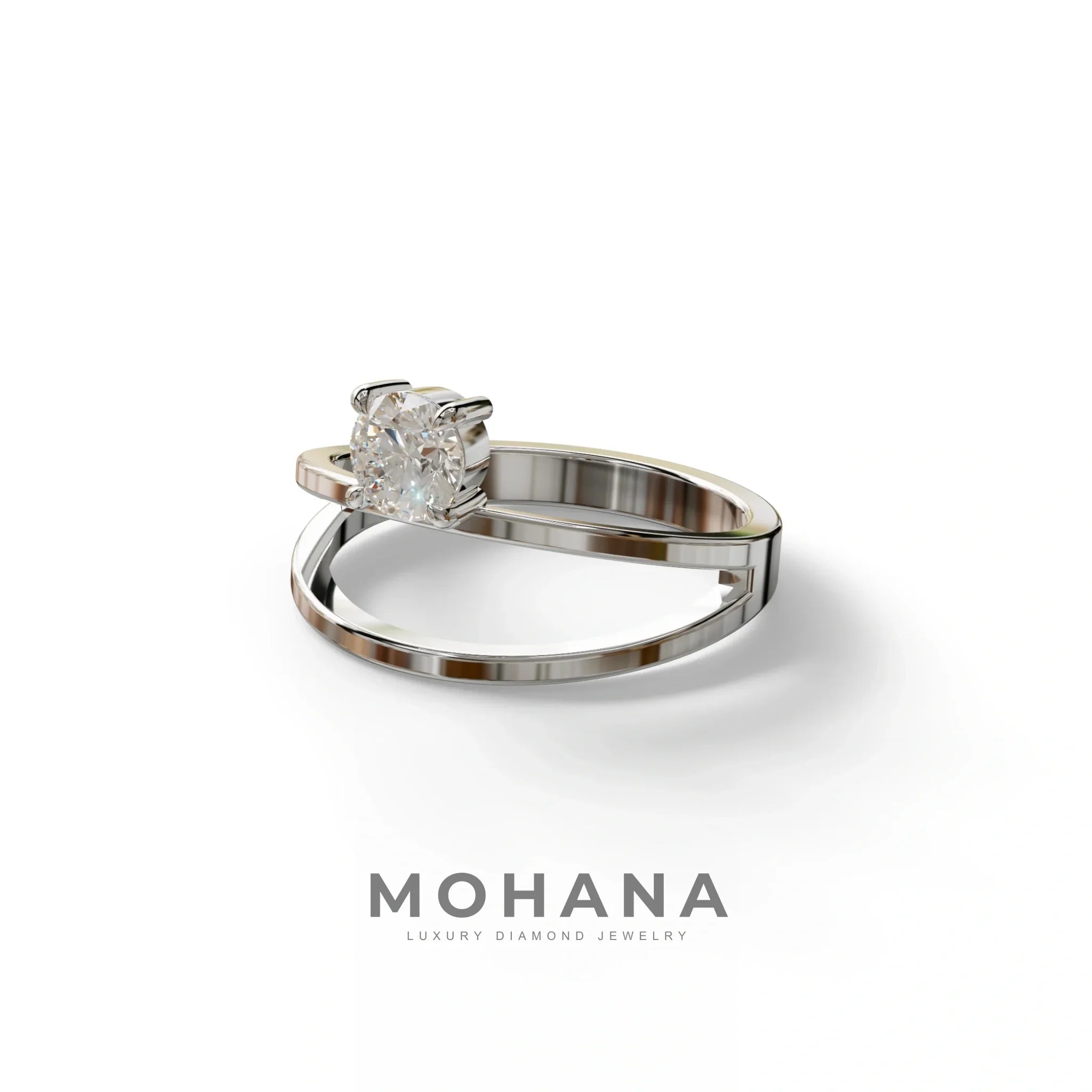 E VVS Round Brilliant Solitaire Engagement Ring with a split‑shank Band - Auric Grace