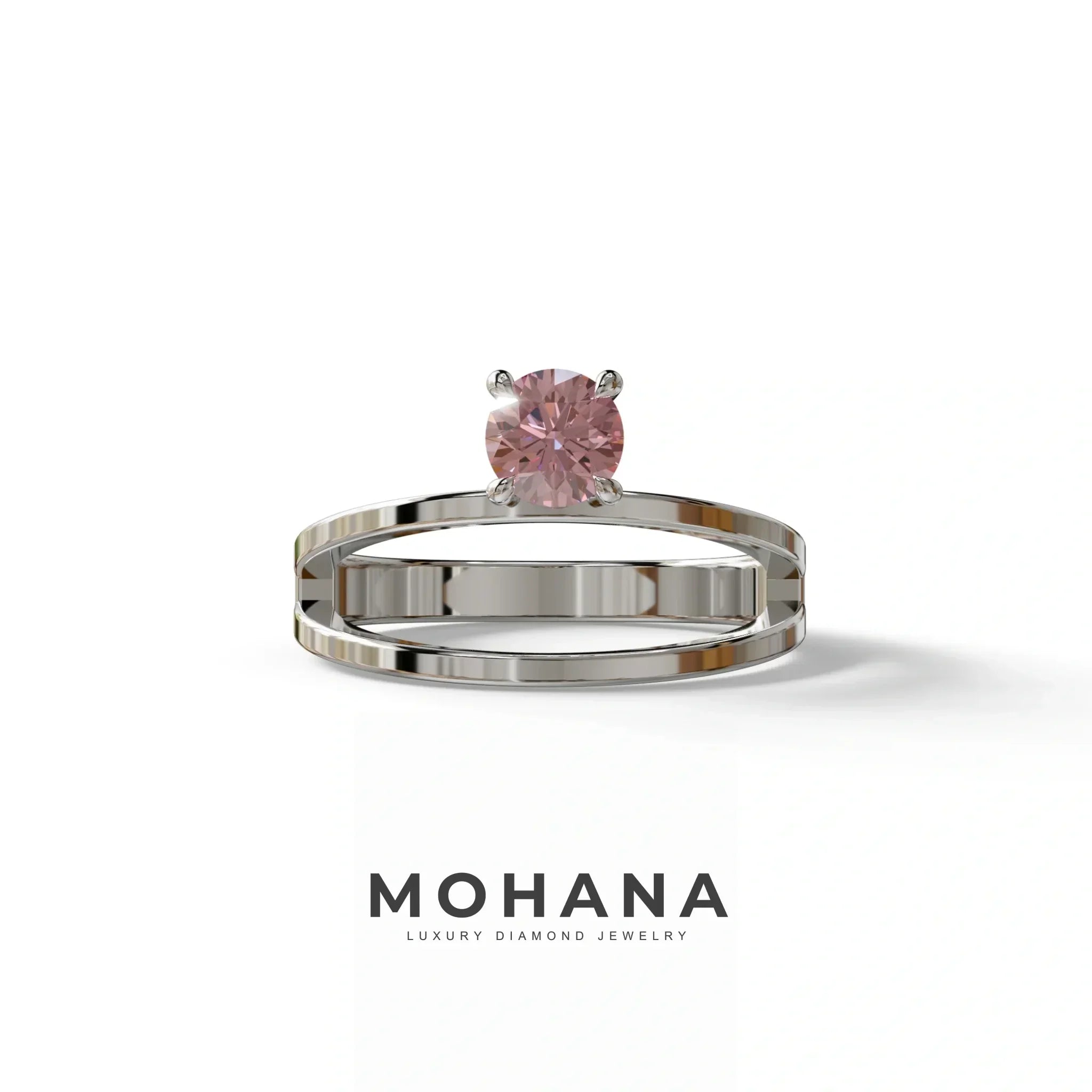 Pink Round Brilliant Solitaire Engagement Ring with a split‑shank Band - Auric Grace - 1.5 Carat / 10K Solid Gold