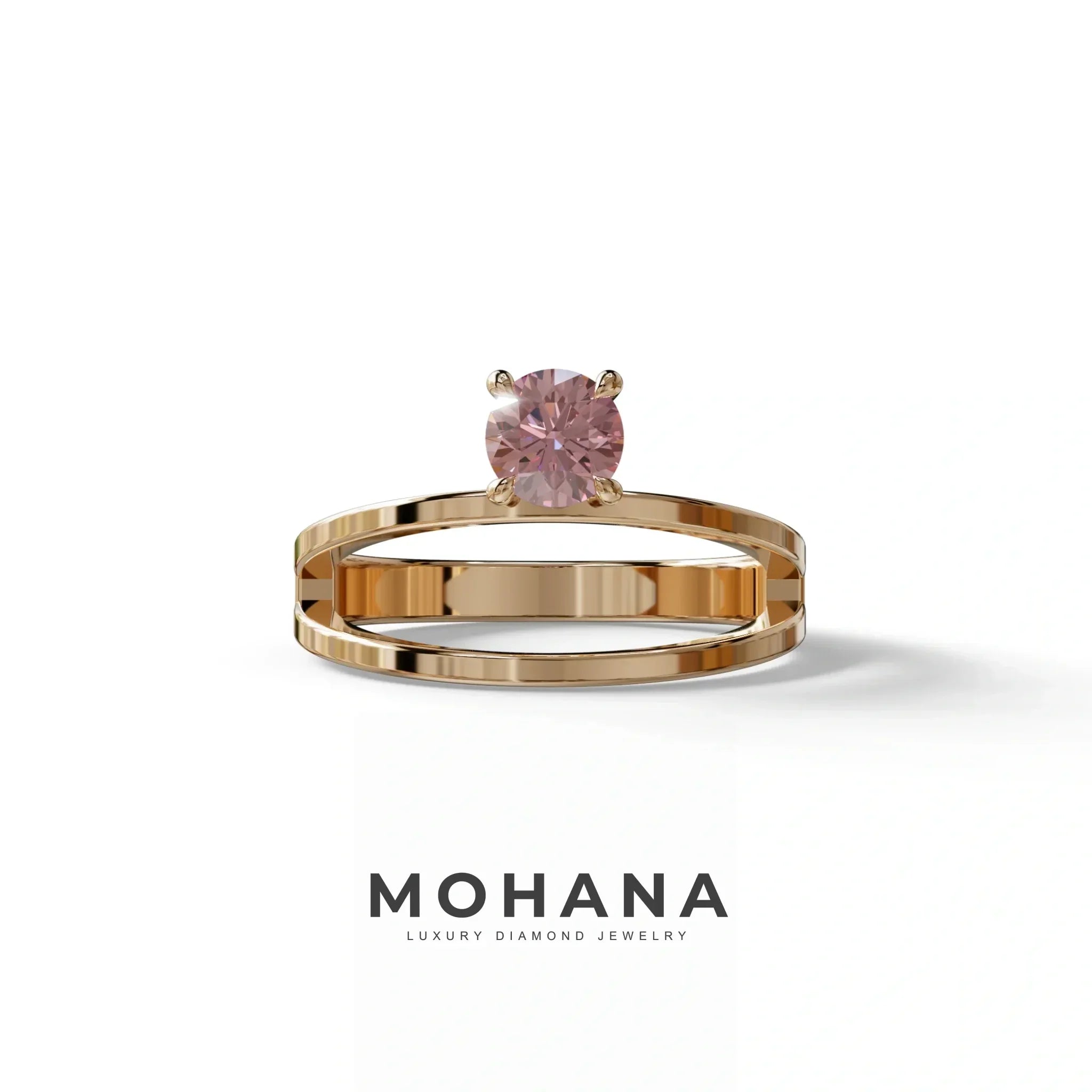 Pink Round Brilliant Solitaire Engagement Ring with a split‑shank Band - Auric Grace - 1.5 Carat / 10K Solid Gold