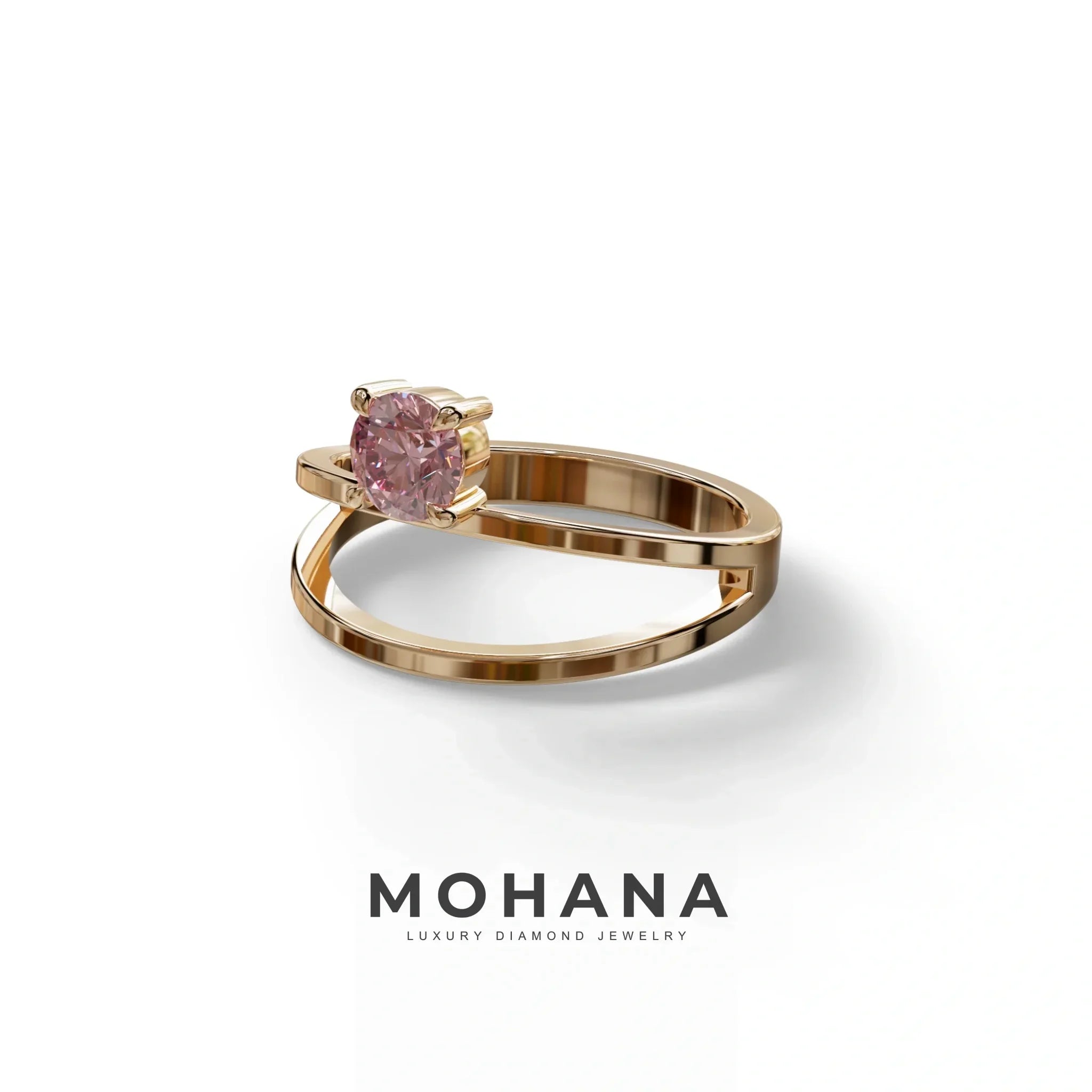 Pink Round Brilliant Solitaire Engagement Ring with a split‑shank Band - Auric Grace