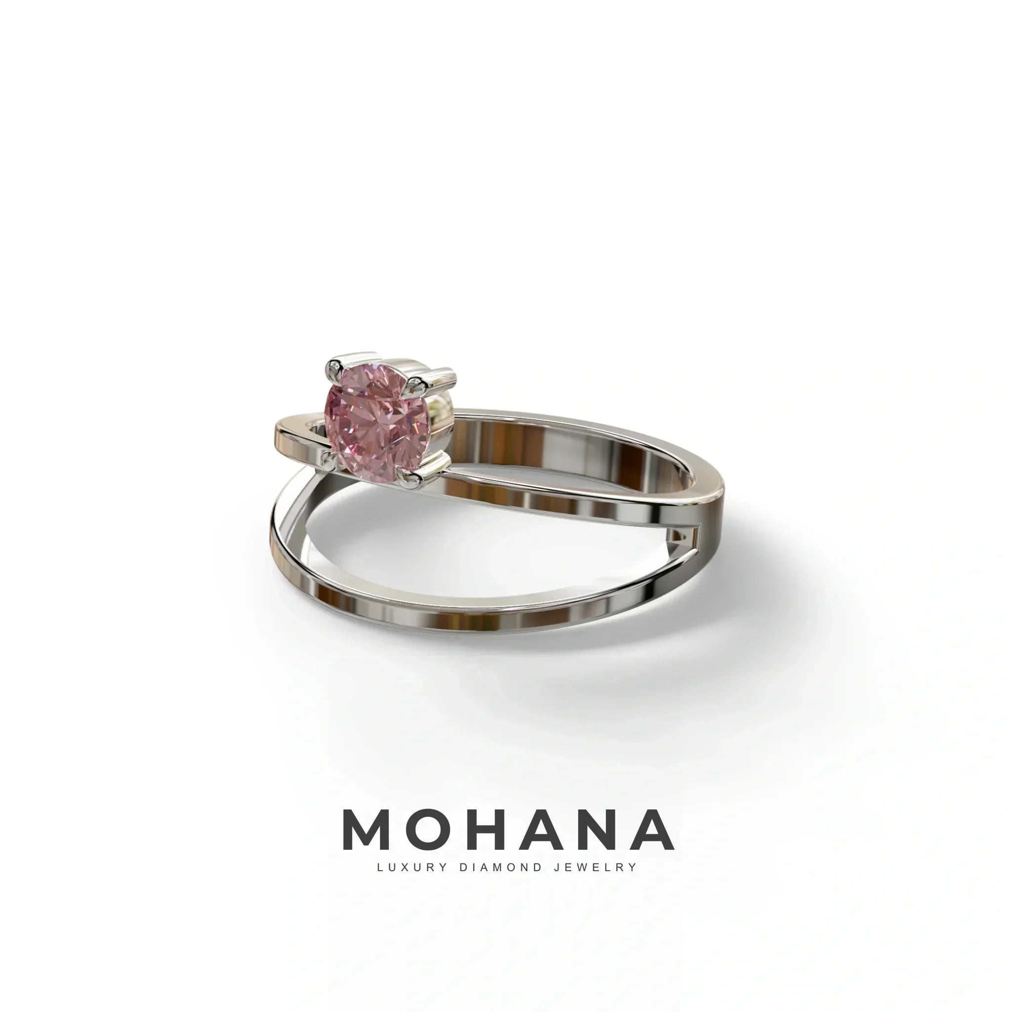 Pink Round Brilliant Solitaire Engagement Ring with a split‑shank Band - Auric Grace