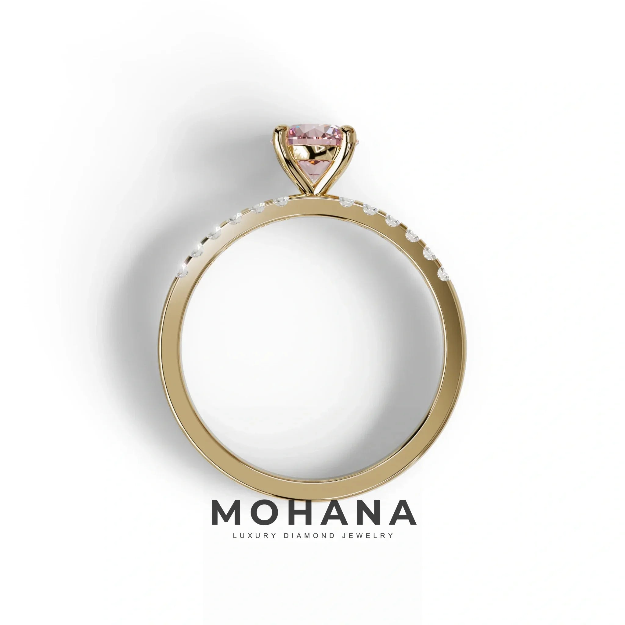 Pink Round Pave Set Minimalist Engagement Ring - Nova Signature