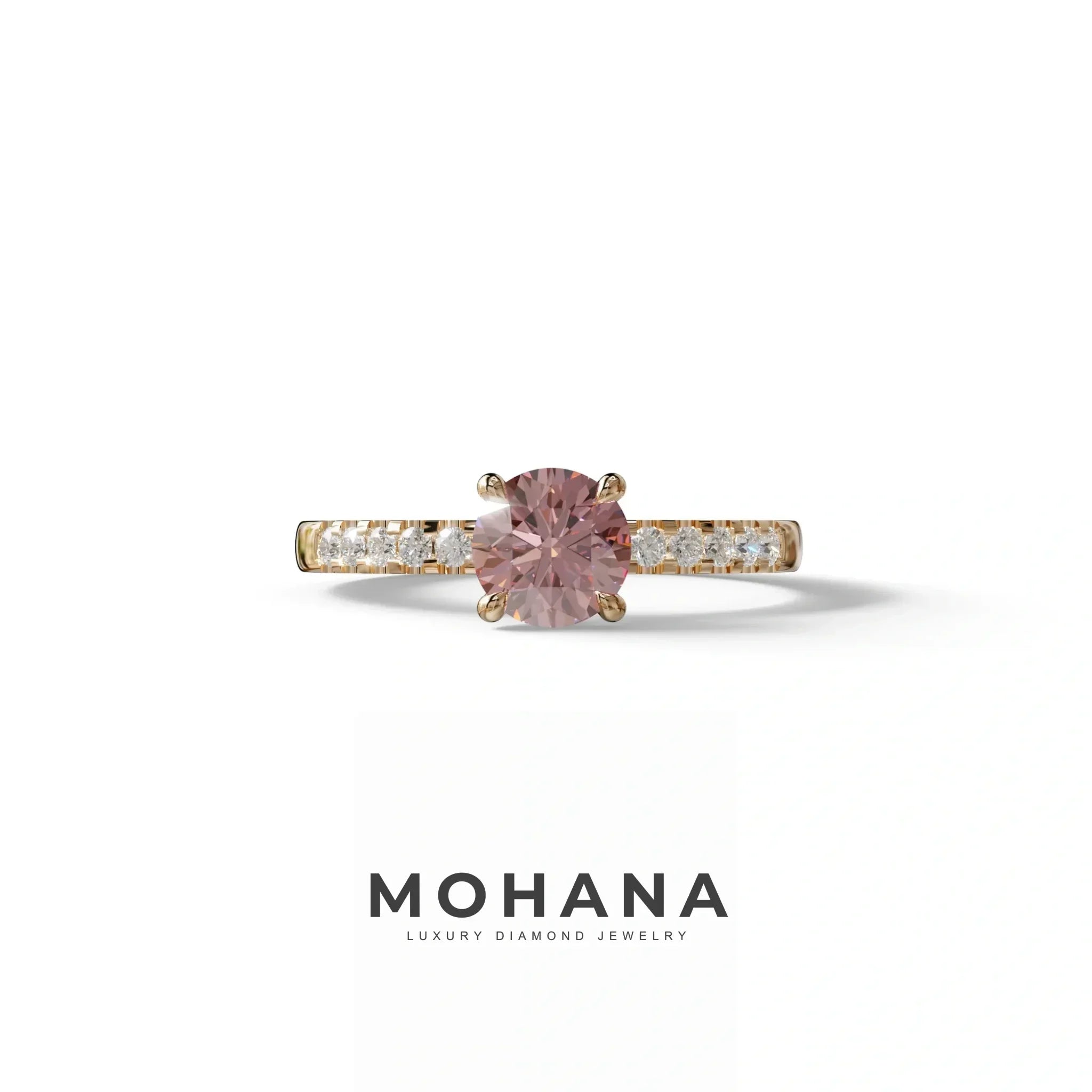 Pink Round Pave Set Minimalist Engagement Ring - Nova Signature - 1.5 Carat / 10K Solid Gold / Rose Gold