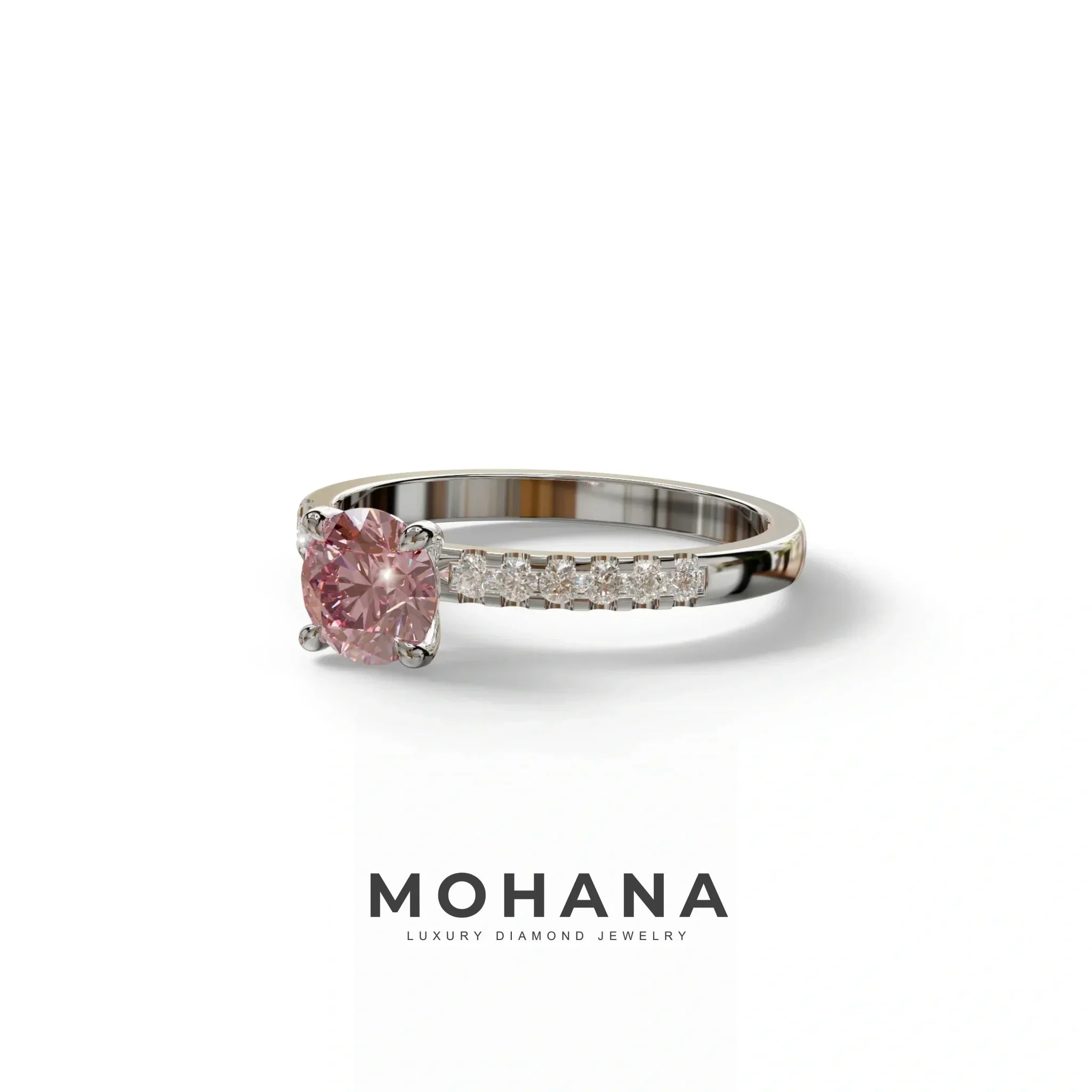 Pink Round Pave Set Minimalist Engagement Ring - Nova Signature