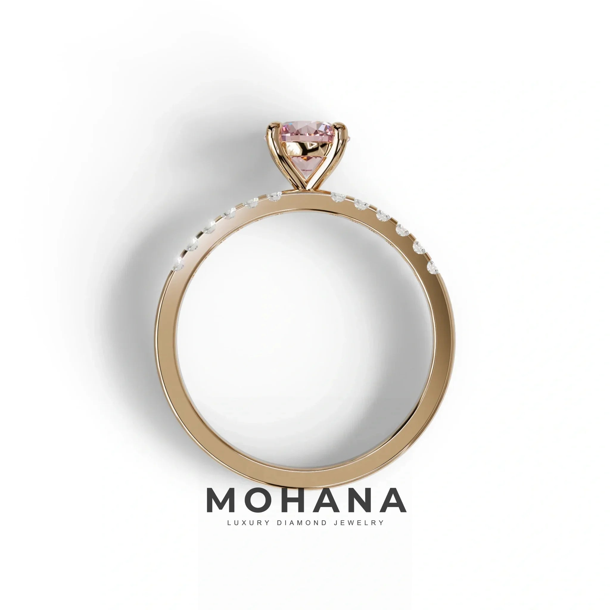 Pink Round Pave Set Minimalist Engagement Ring - Nova Signature