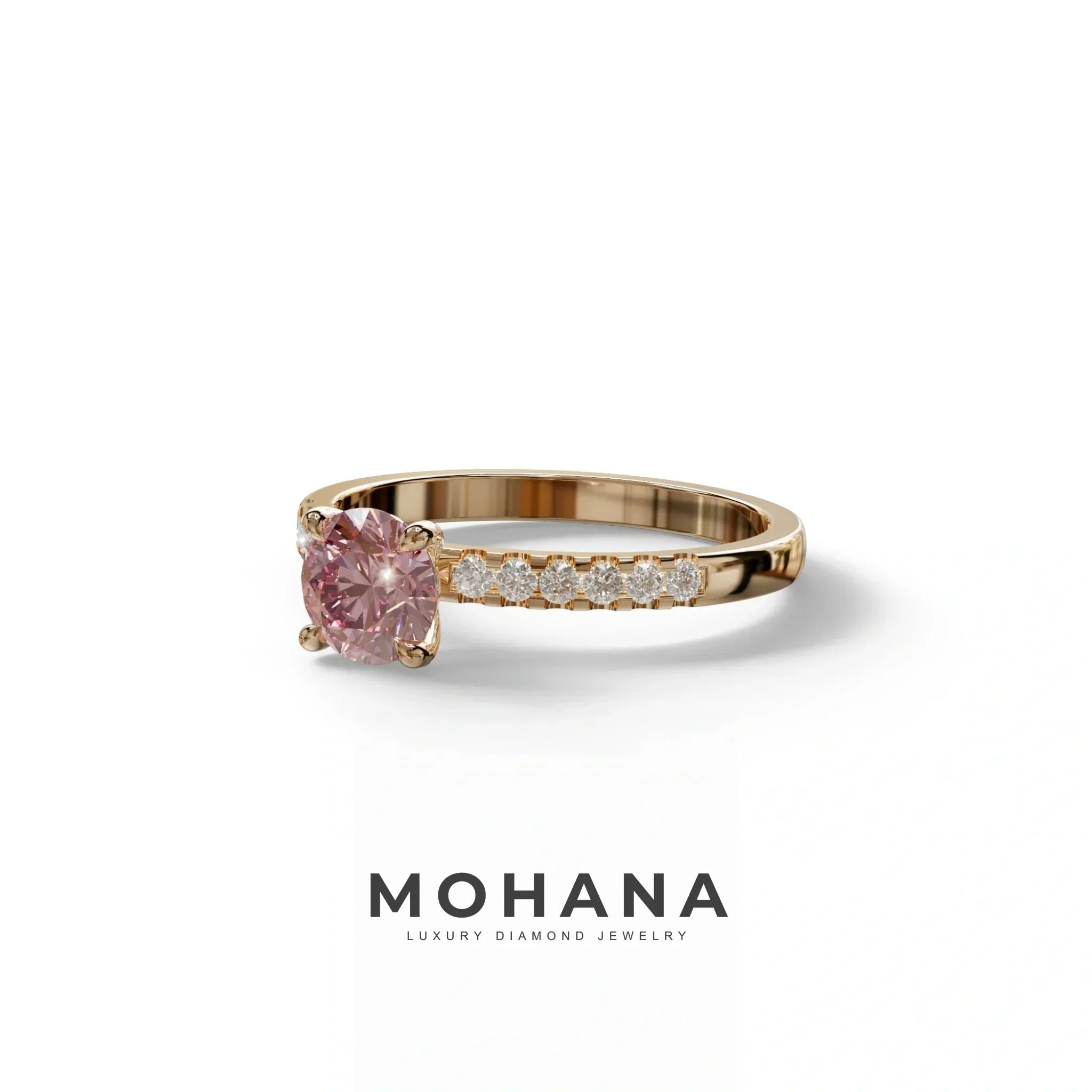 Pink Round Pave Set Minimalist Engagement Ring - Nova Signature