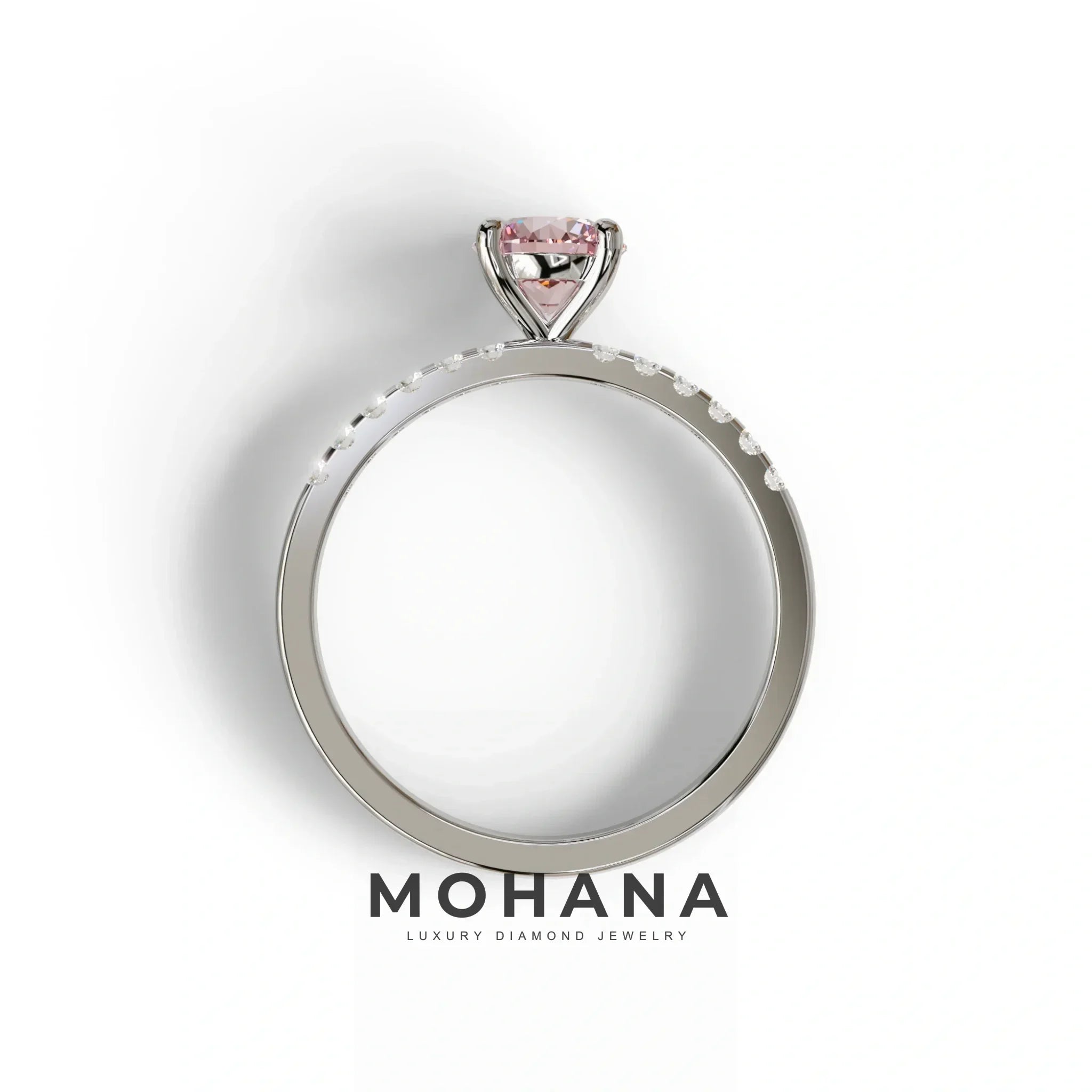 Pink Round Pave Set Minimalist Engagement Ring - Nova Signature