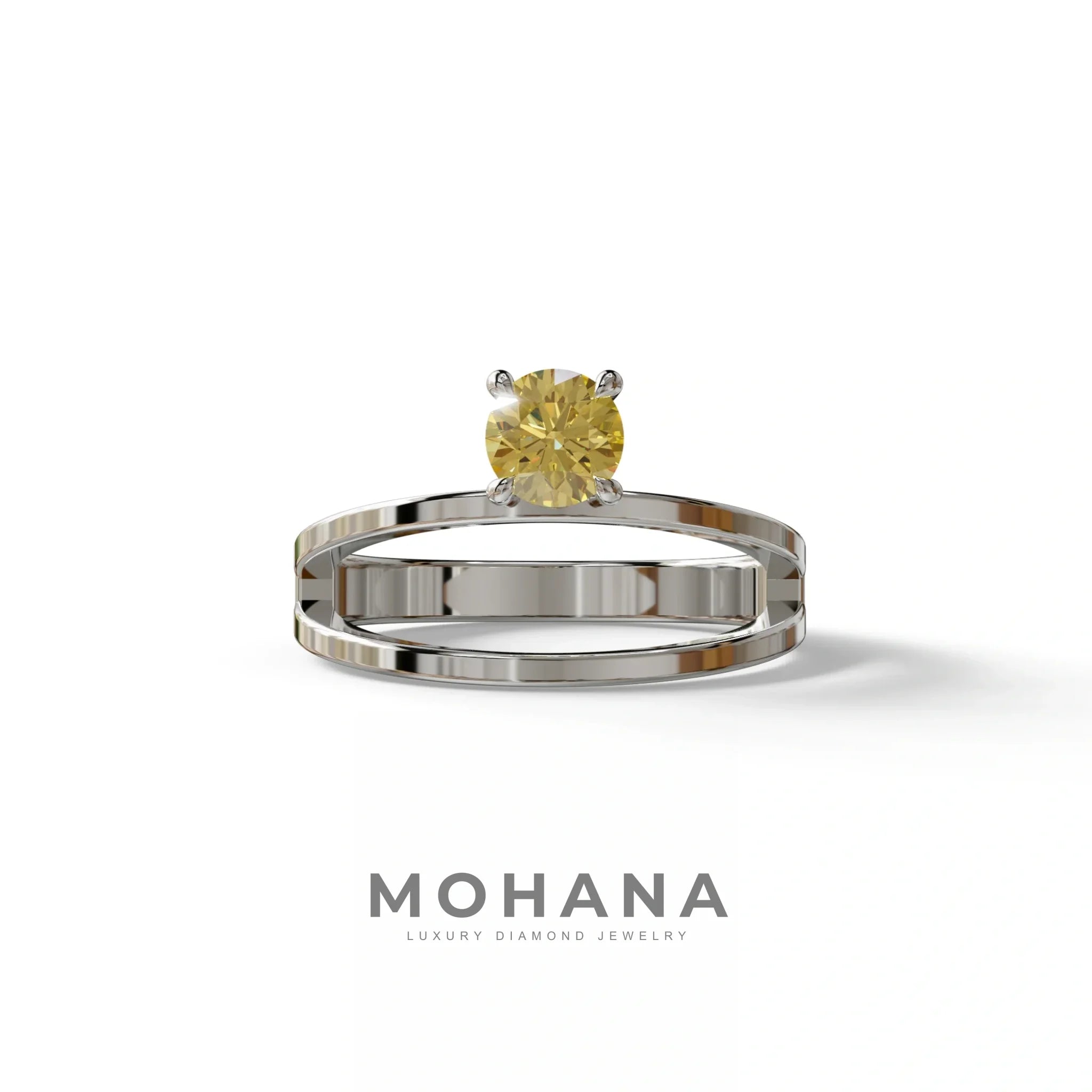 Yellow Round Brilliant Solitaire Engagement Ring with a split‑shank Band - Auric Grace - 1.5 Carat / 10K Solid Gold