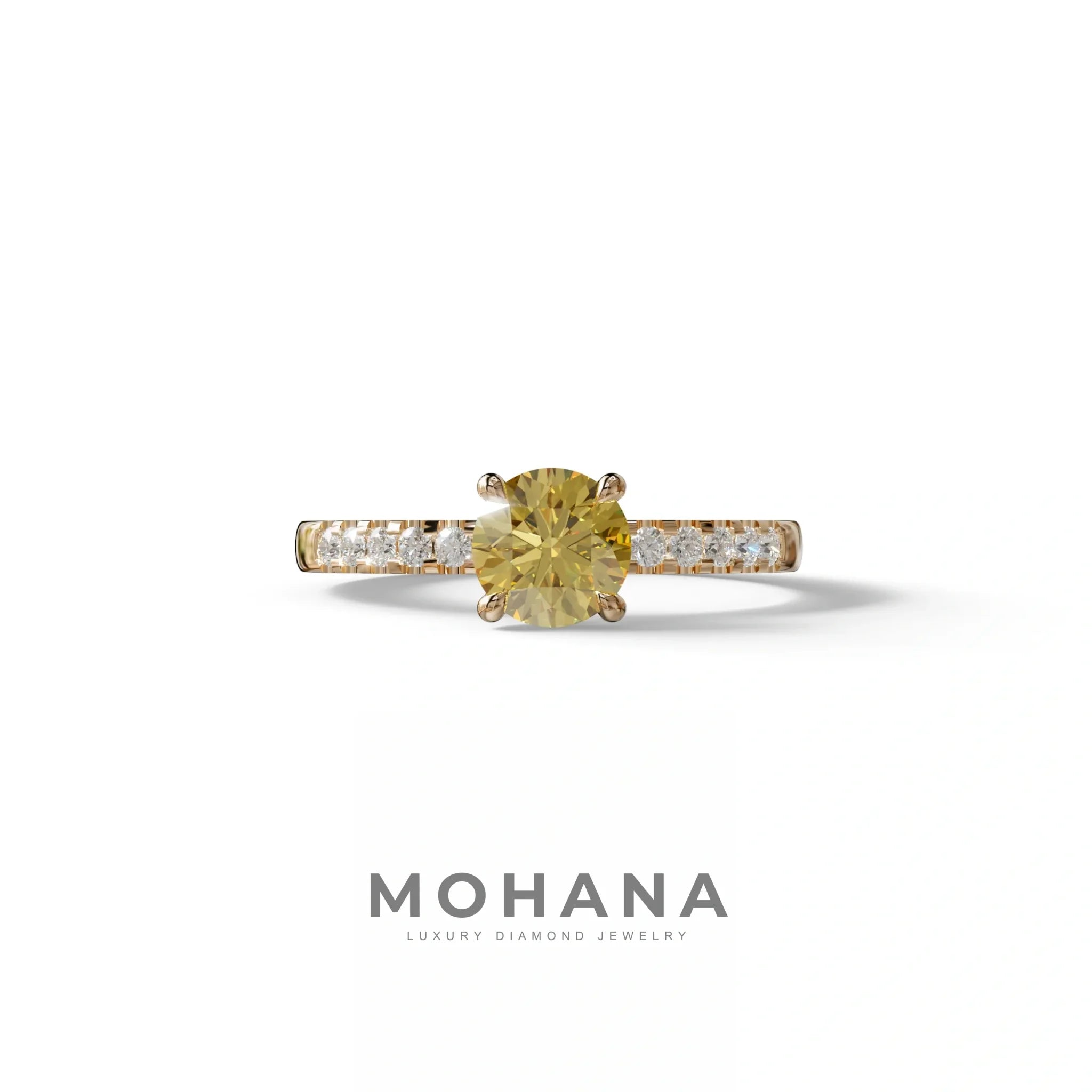 Yellow Round Pave Set Minimalist Engagement Ring - Nova Signature - 1.5 Carat / 10K Solid Gold / Rose Gold