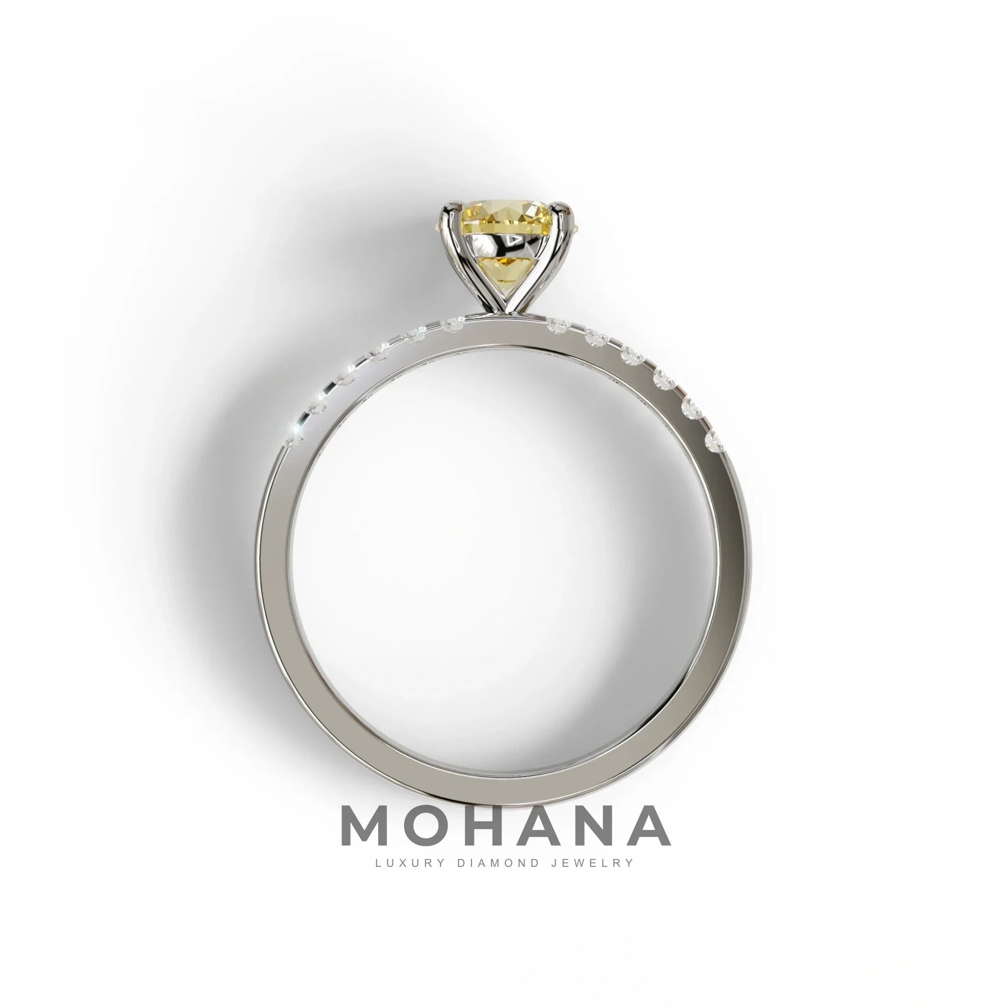 Yellow Round Pave Set Minimalist Engagement Ring - Nova Signature