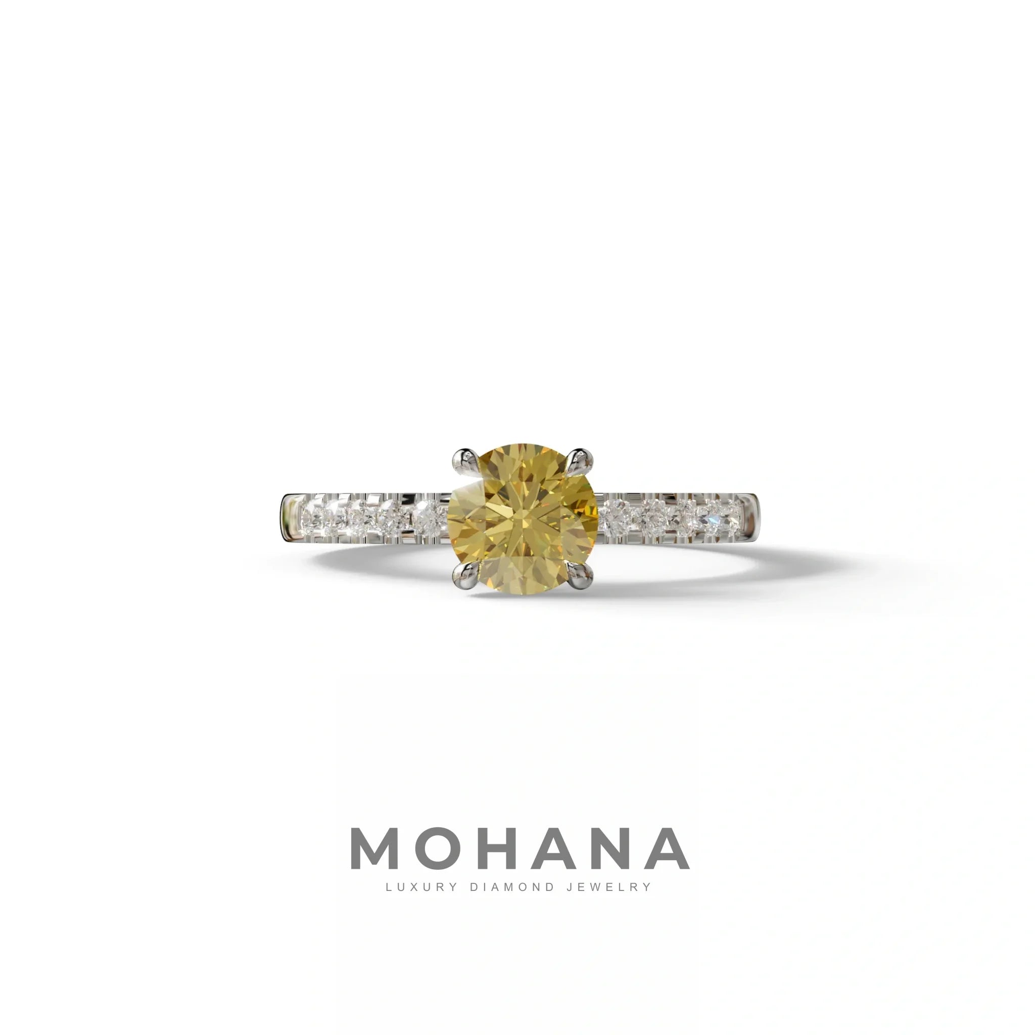 Yellow Round Pave Set Minimalist Engagement Ring - Nova Signature - 1.5 Carat / 10K Solid Gold / White Gold