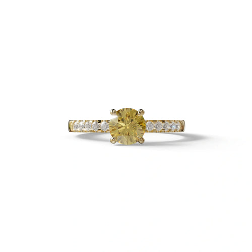 Yellow Round Pave Set Minimalist Engagement Ring - Nova Signature - 1.5 Carat / 10K Solid Gold / Yellow Gold