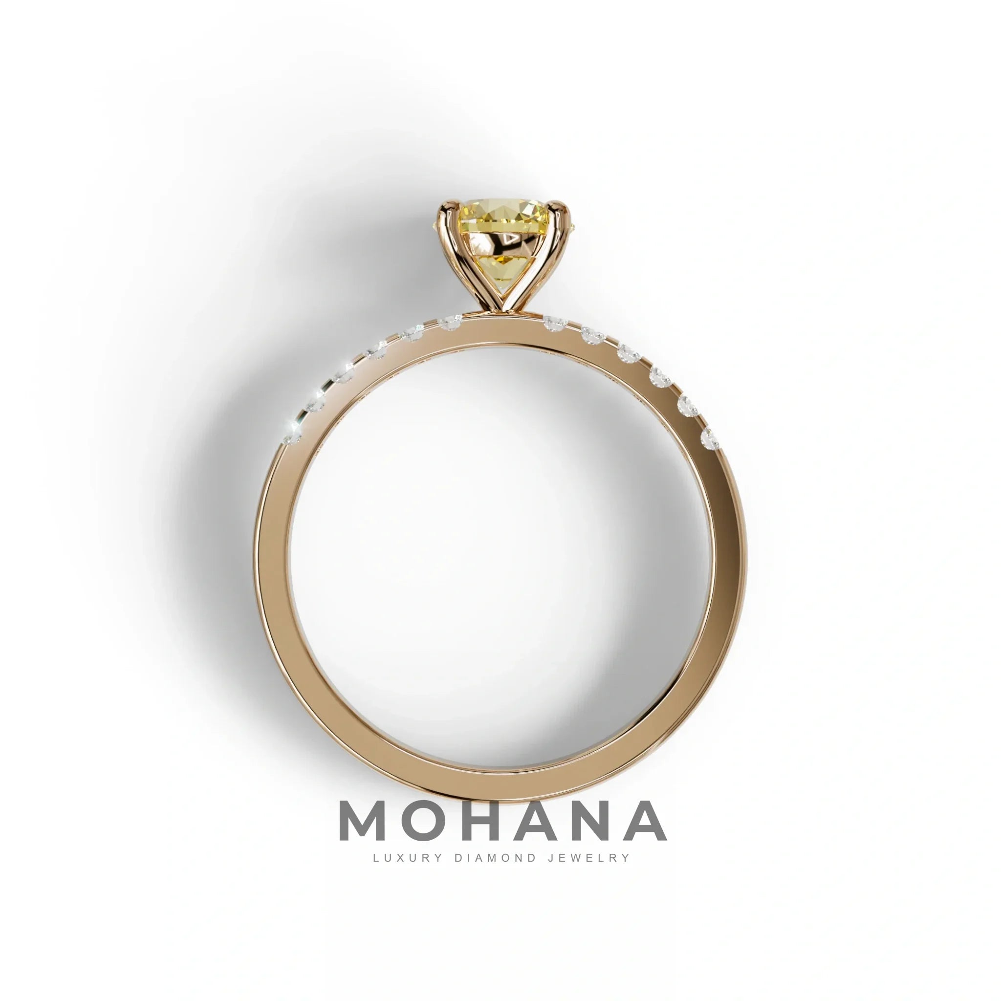 Yellow Round Pave Set Minimalist Engagement Ring - Nova Signature