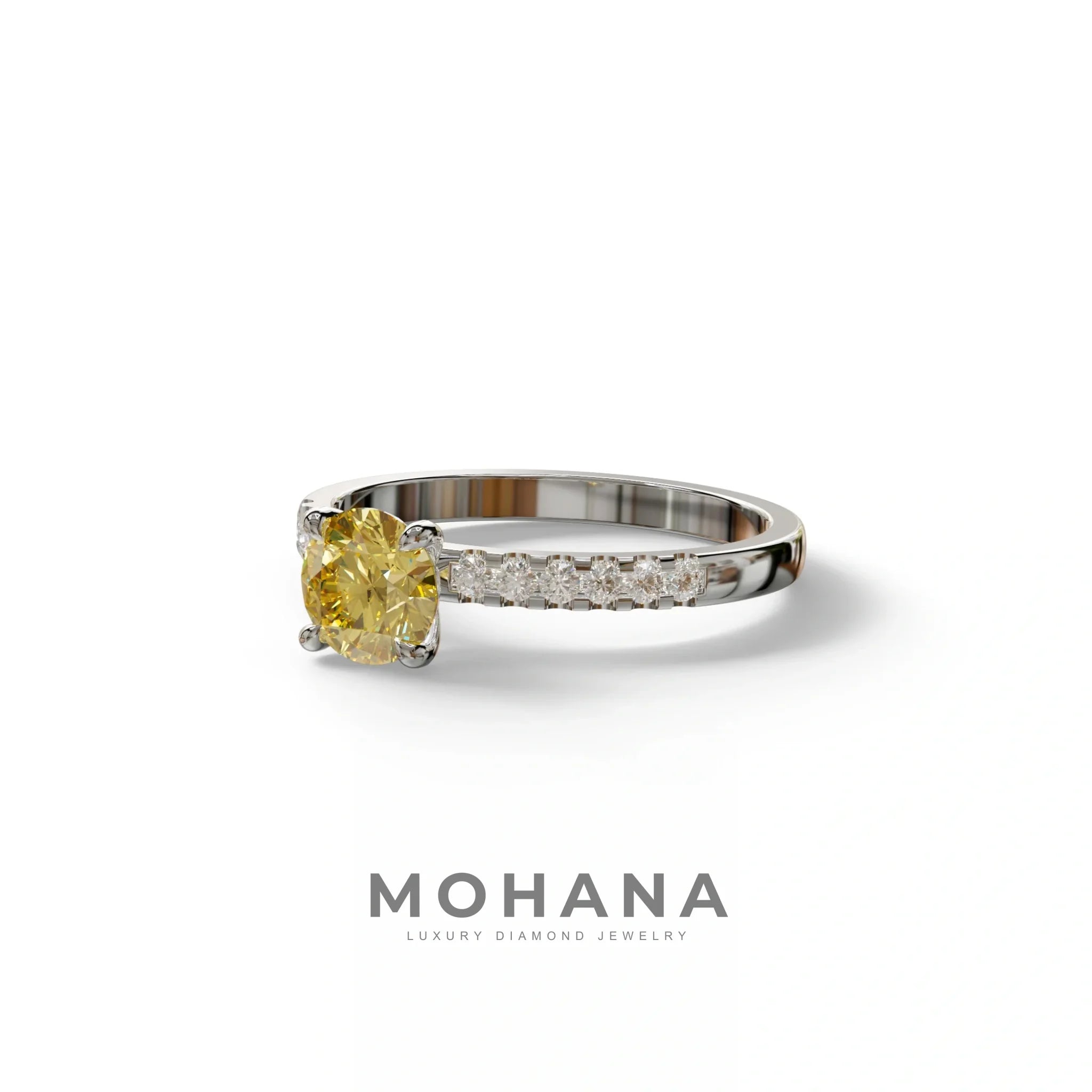 Yellow Round Pave Set Minimalist Engagement Ring - Nova Signature