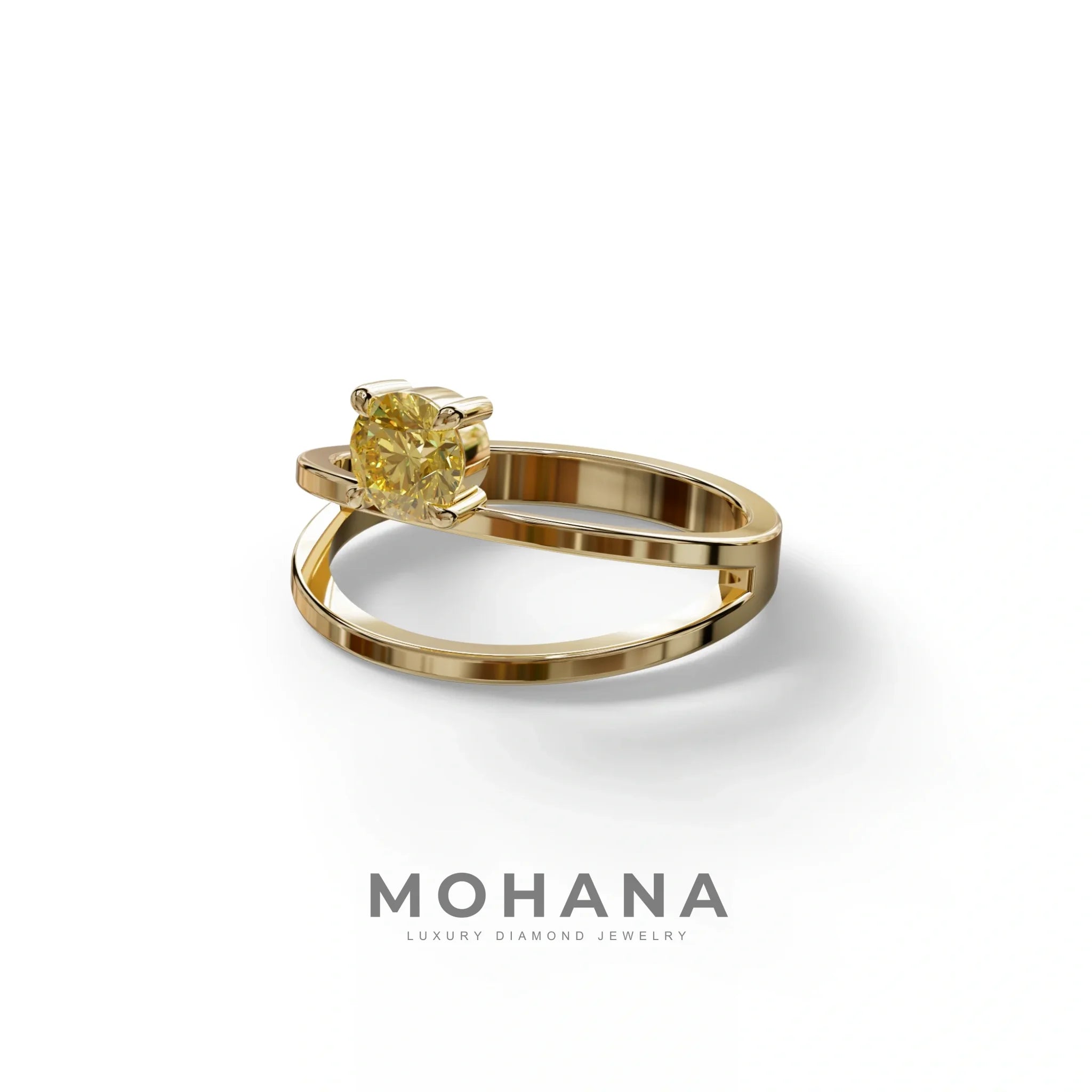 Yellow Round Brilliant Solitaire Engagement Ring with a split‑shank Band - Auric Grace