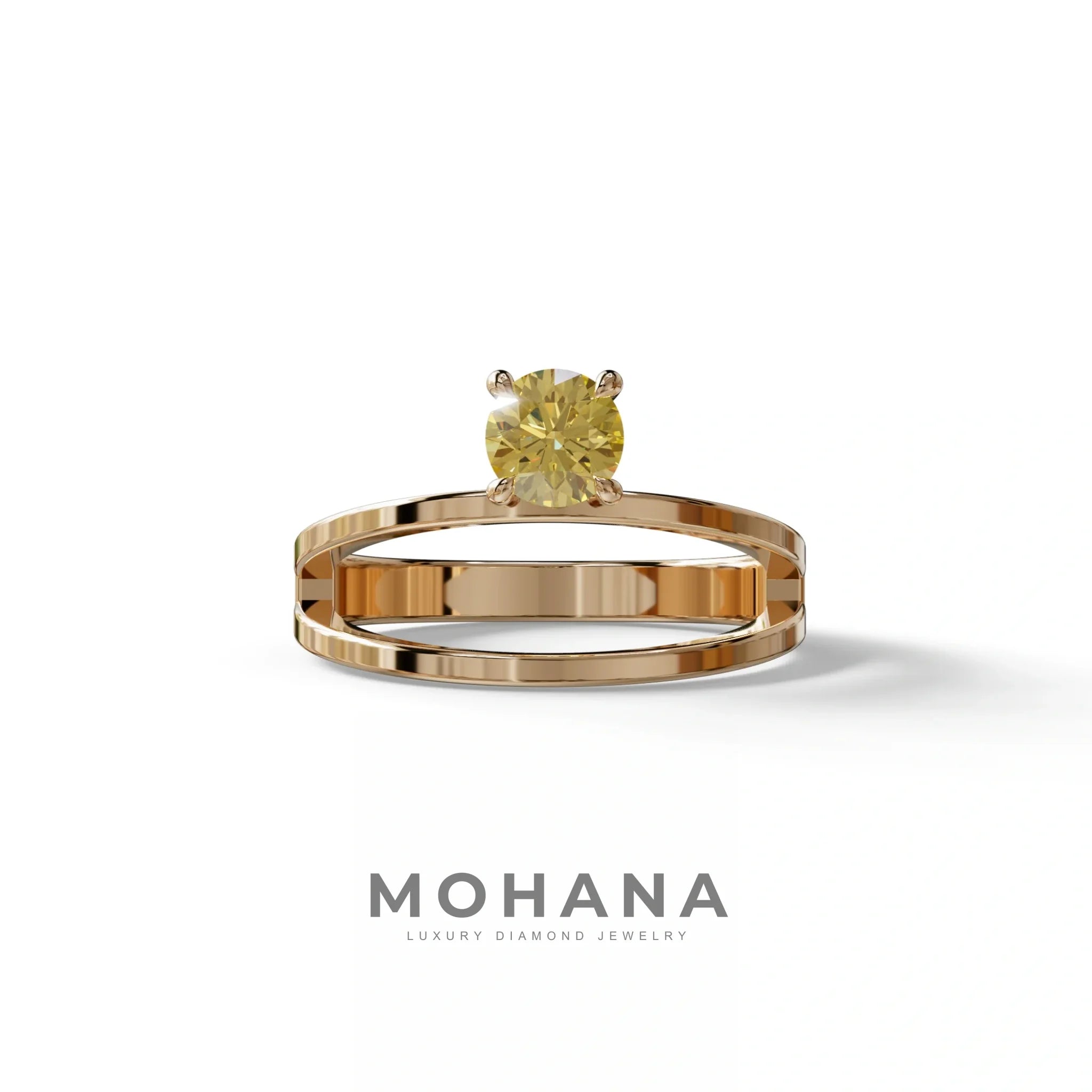 Yellow Round Brilliant Solitaire Engagement Ring with a split‑shank Band - Auric Grace - 1.5 Carat / 10K Solid Gold