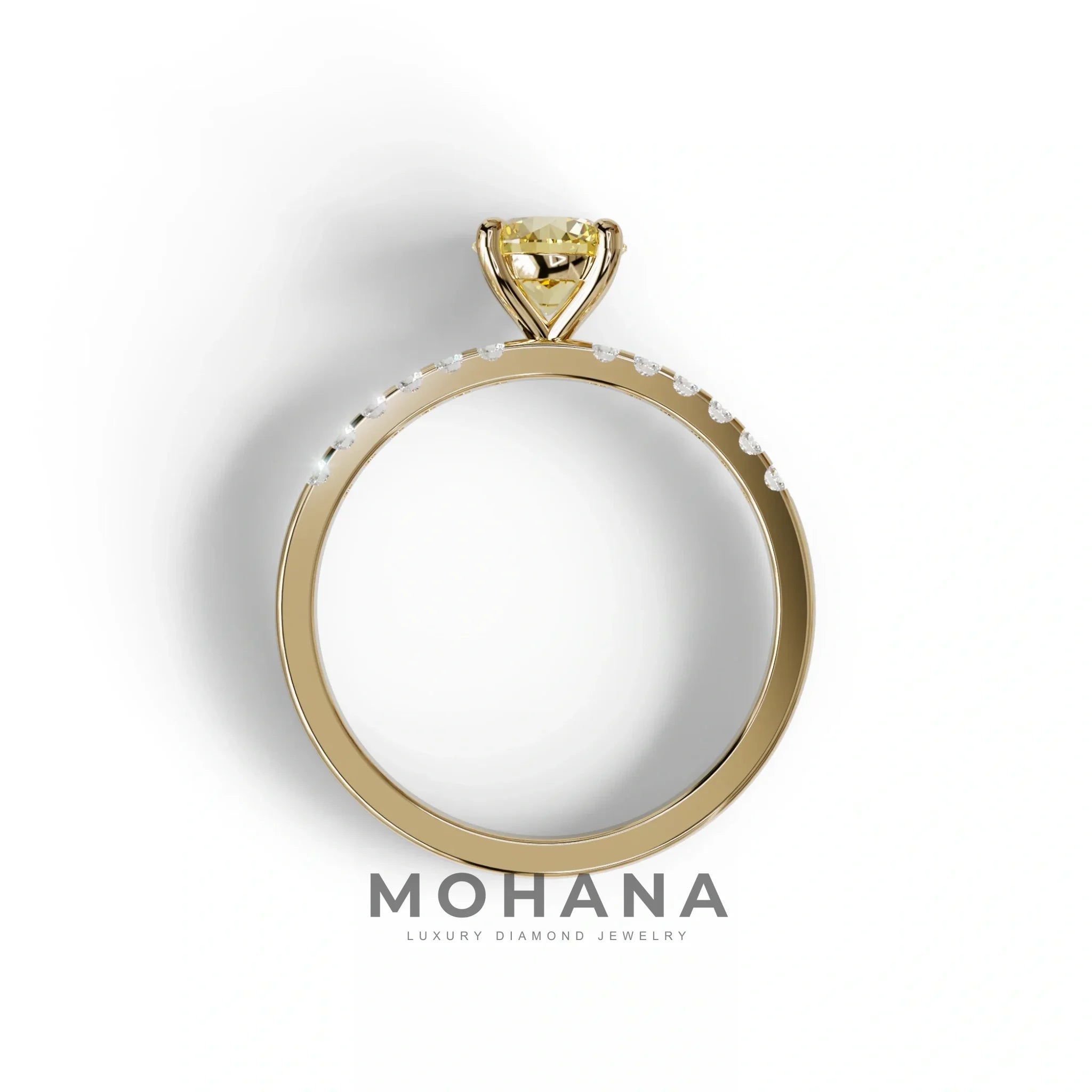 Yellow Round Pave Set Minimalist Engagement Ring - Nova Signature