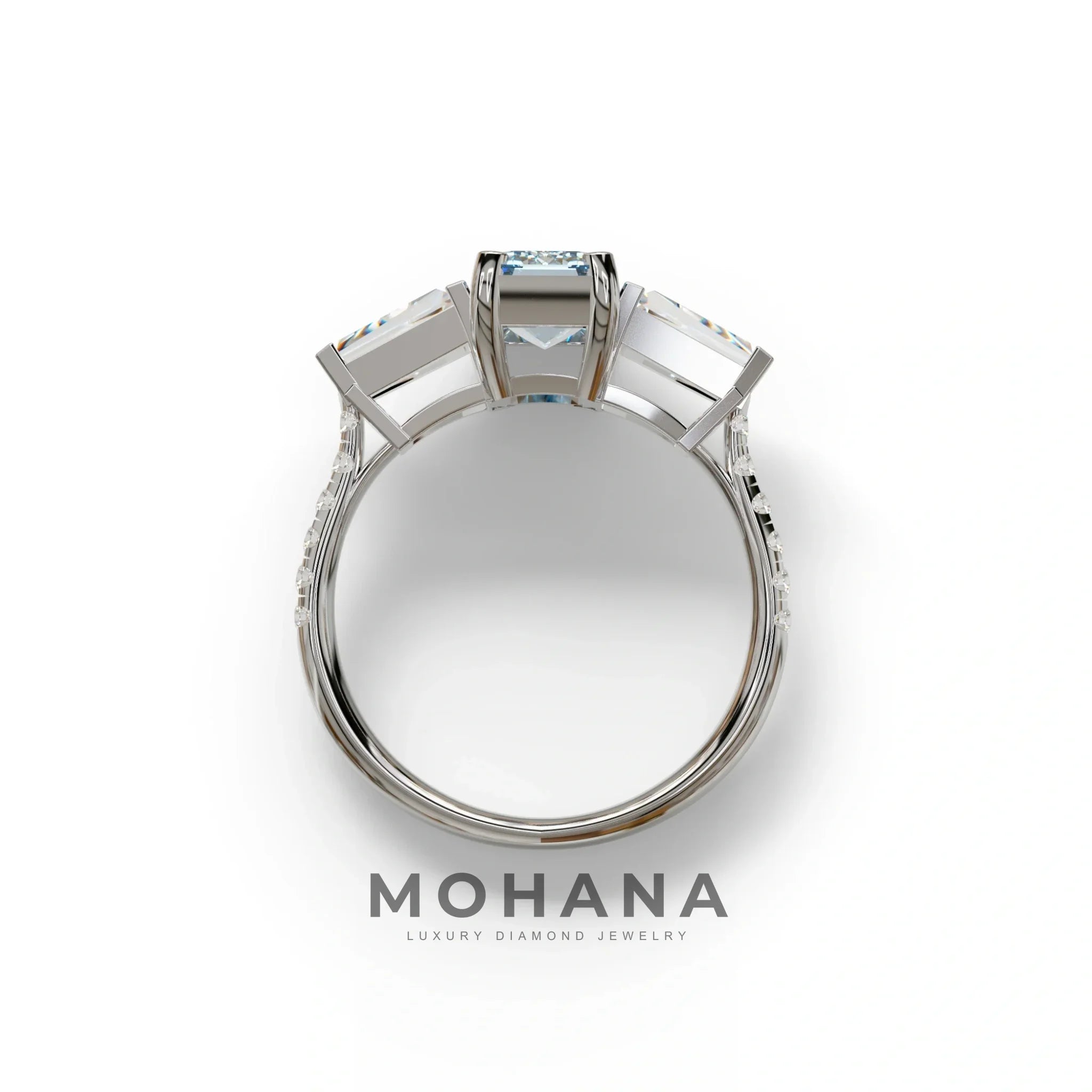 1.50 Carat Blue Emerald with Tapered Cut Lab Grown Diamond Ring - Libra
