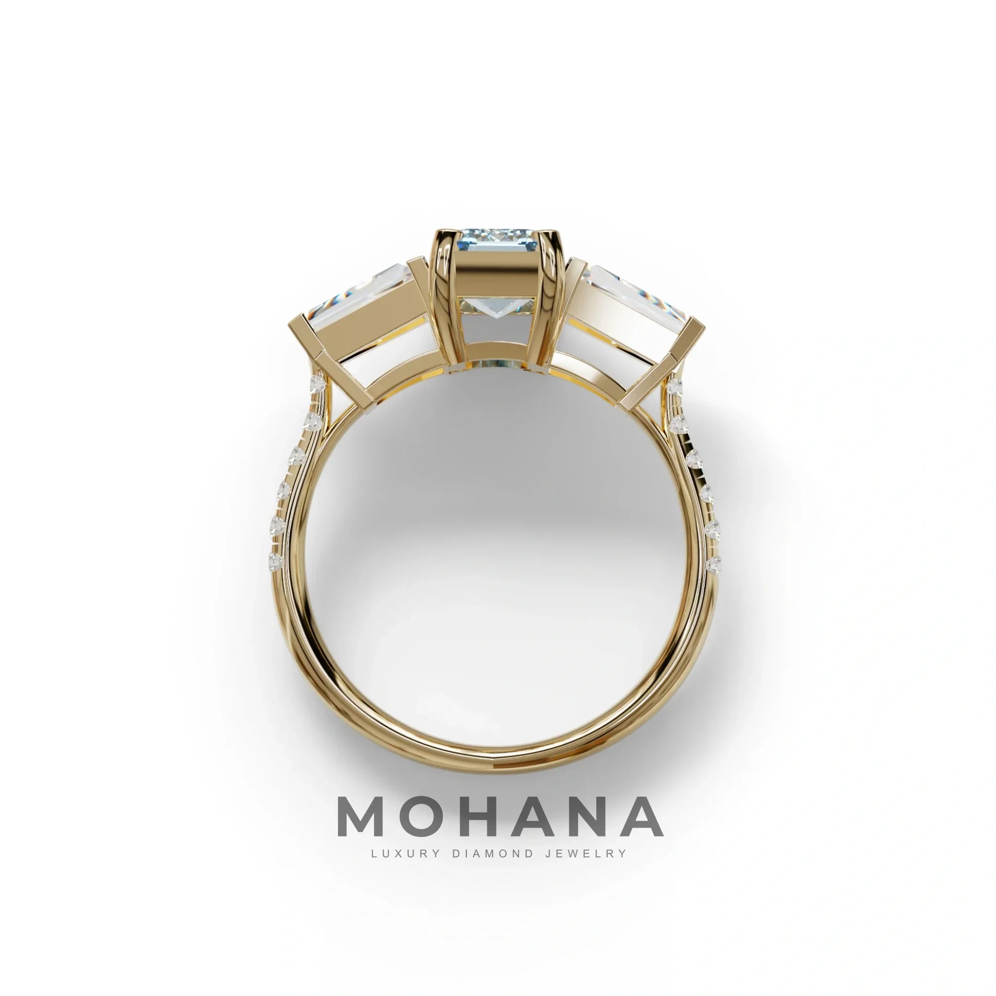 1.50 Carat Blue Emerald with Tapered Cut Lab Grown Diamond Ring - Libra