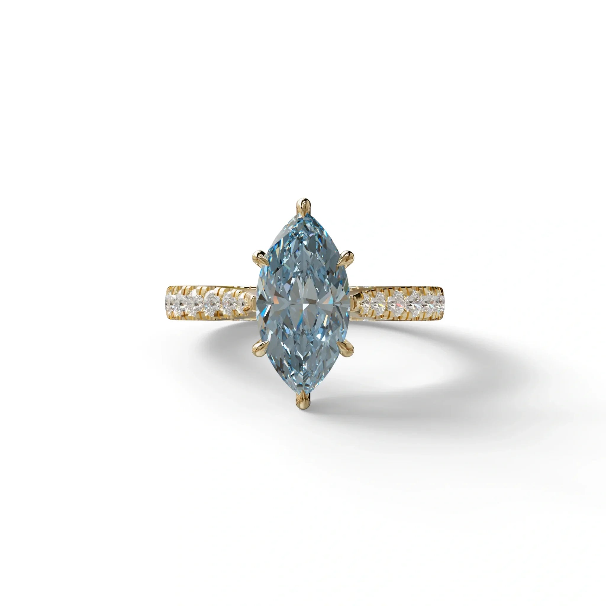 1.5 Carat Blue Marquise Cut Lab Diamond Hidden Halo & Pave Ring - Ash - 10K Solid Gold / Yellow Gold