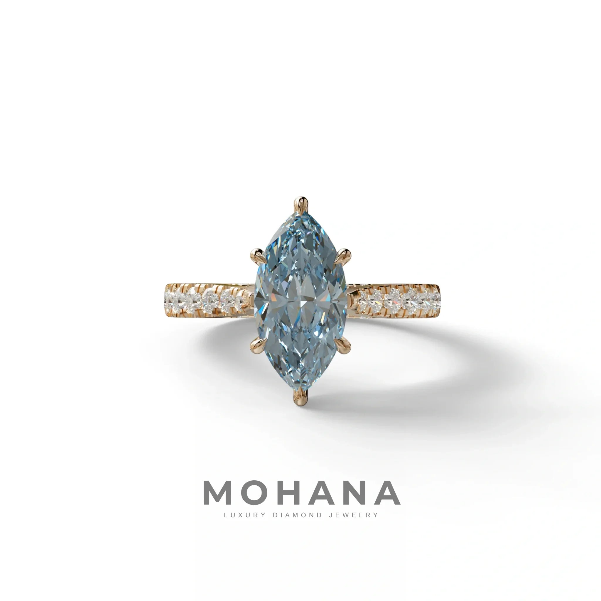 1.5 Carat Blue Marquise Cut Lab Diamond Hidden Halo & Pave Ring - Ash - 10K Solid Gold / Rose Gold