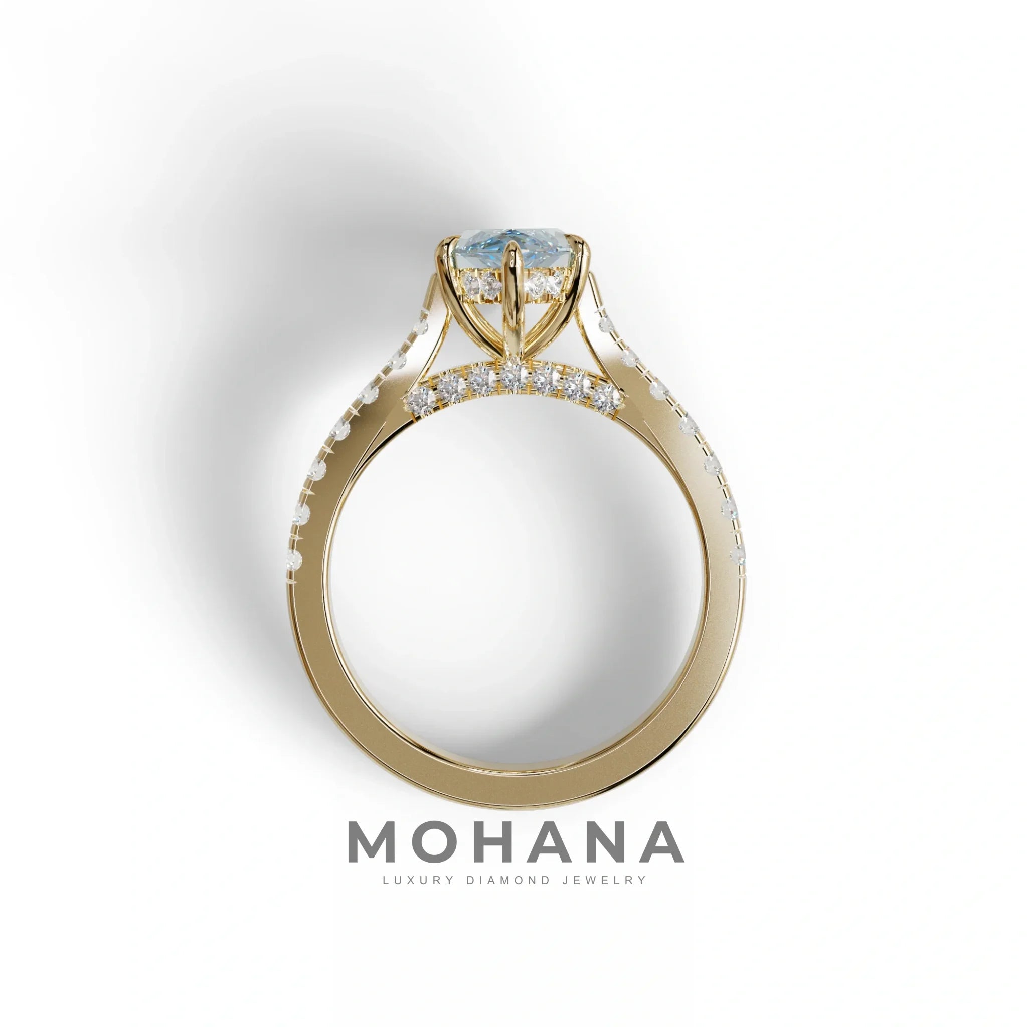 1.5 Carat Blue Marquise Cut Lab Diamond Hidden Halo & Pave Ring - Ash