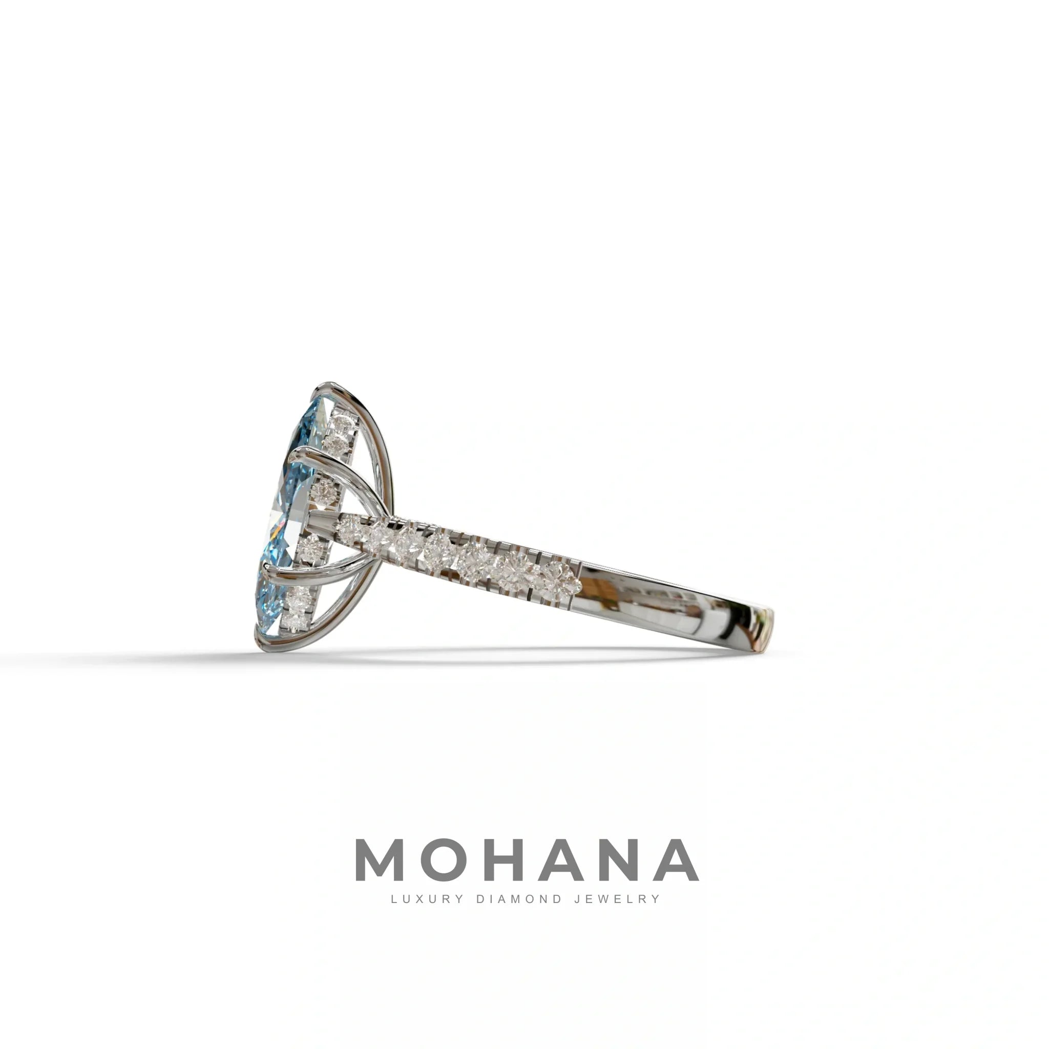1.5 Carat Blue Marquise Cut Lab Diamond Hidden Halo & Pave Ring - Ash