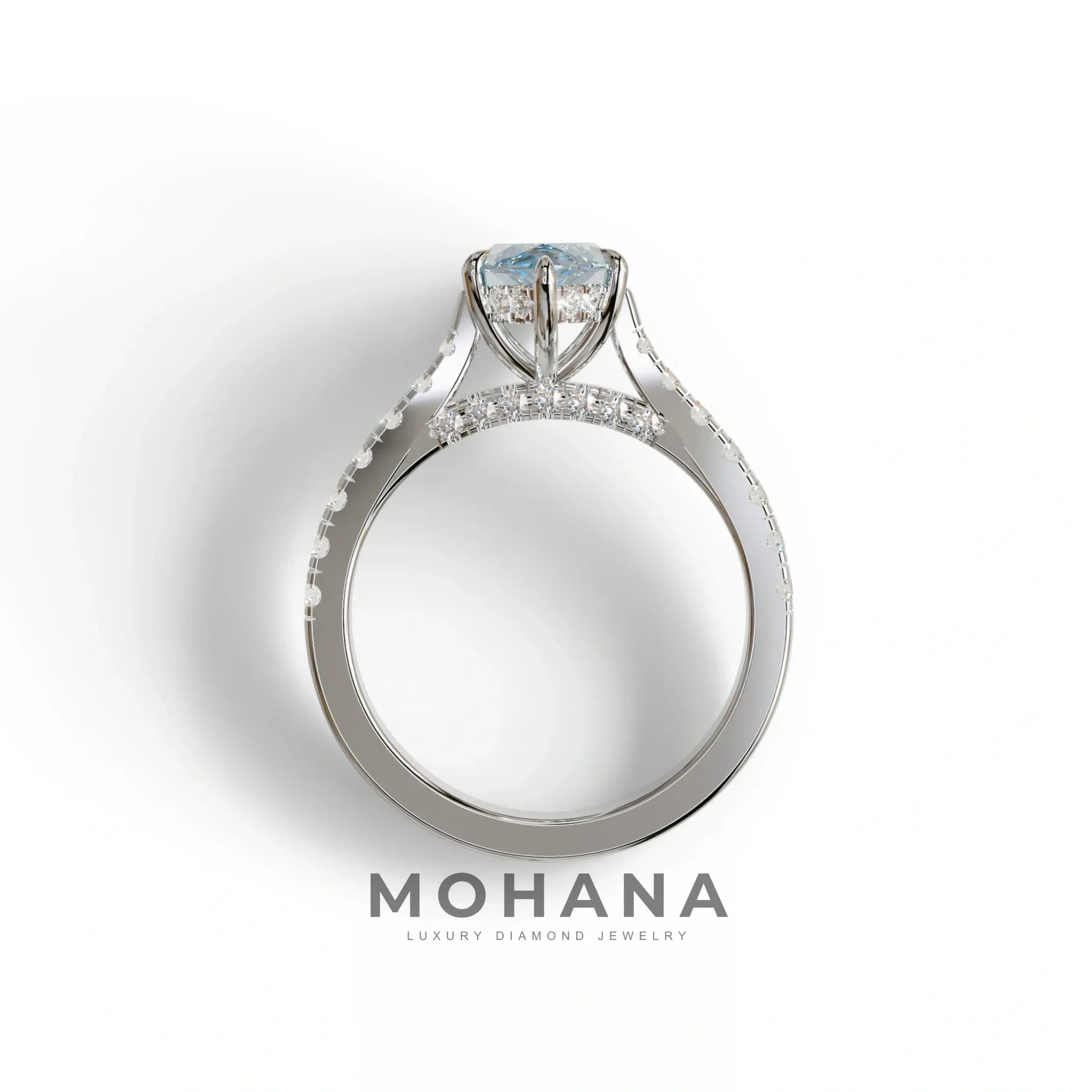 1.5 Carat Blue Marquise Cut Lab Diamond Hidden Halo & Pave Ring - Ash