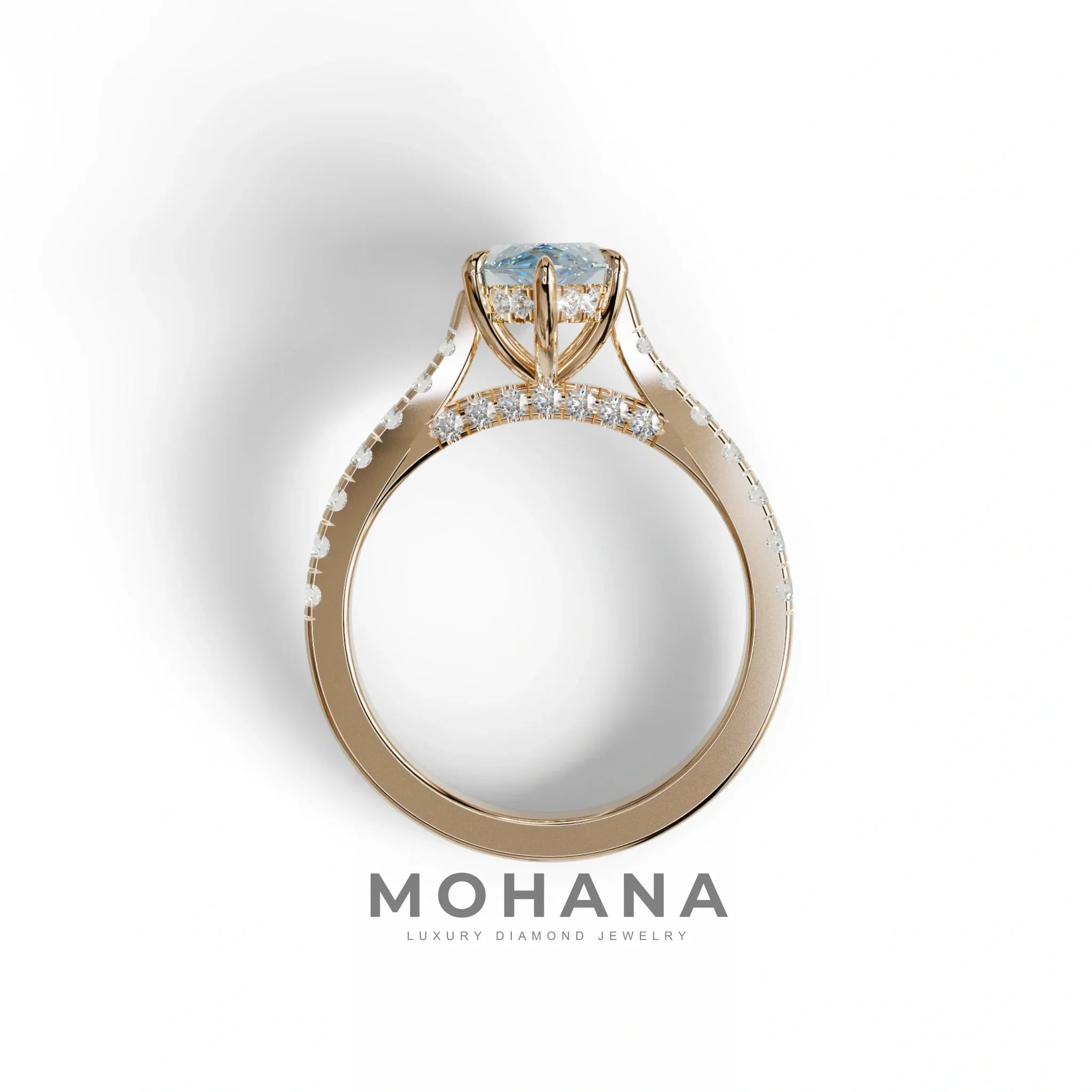 1.5 Carat Blue Marquise Cut Lab Diamond Hidden Halo & Pave Ring - Ash