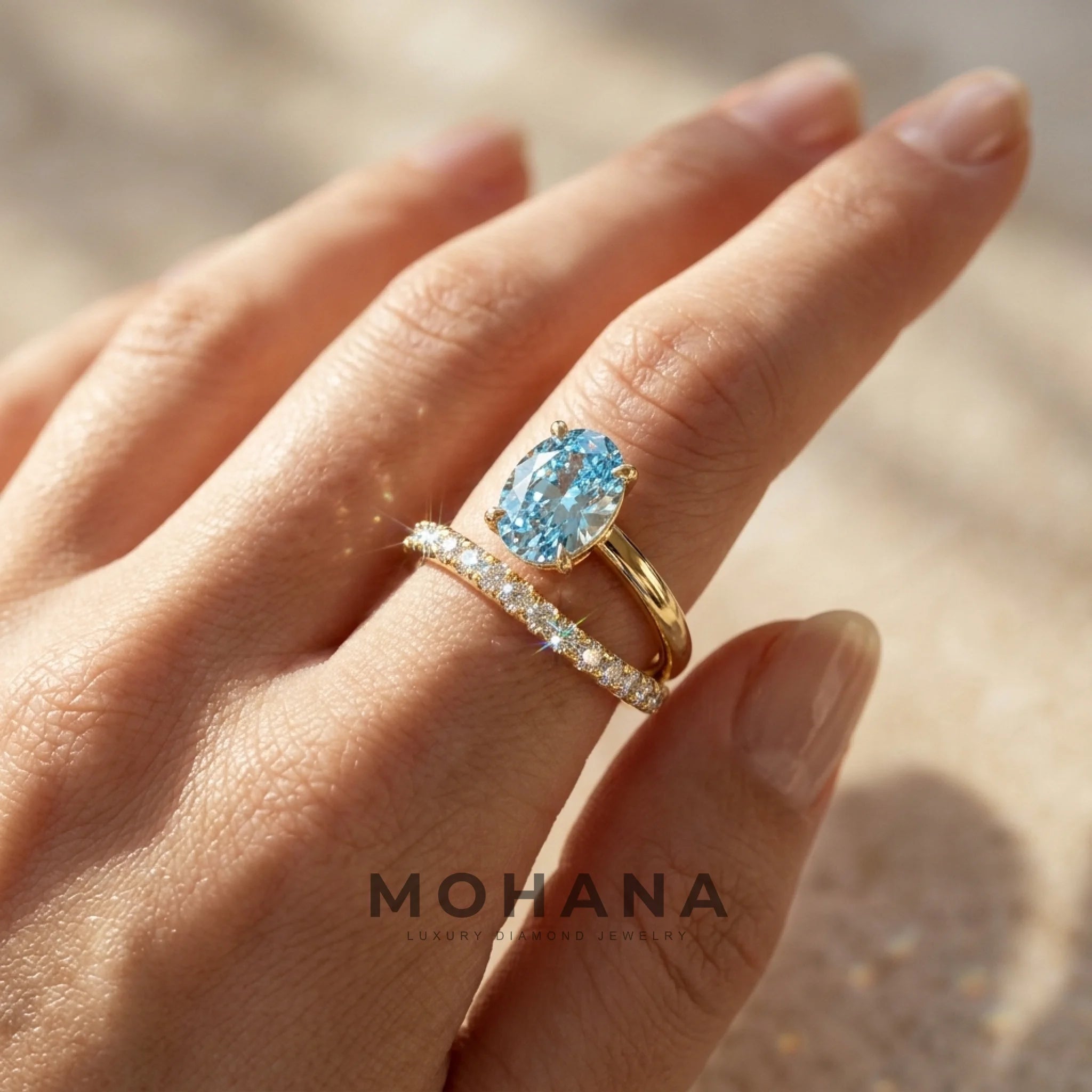 1.5 Carat Blue Oval Cut Lab Diamond Bypass Ring – Pavé Wrap Design