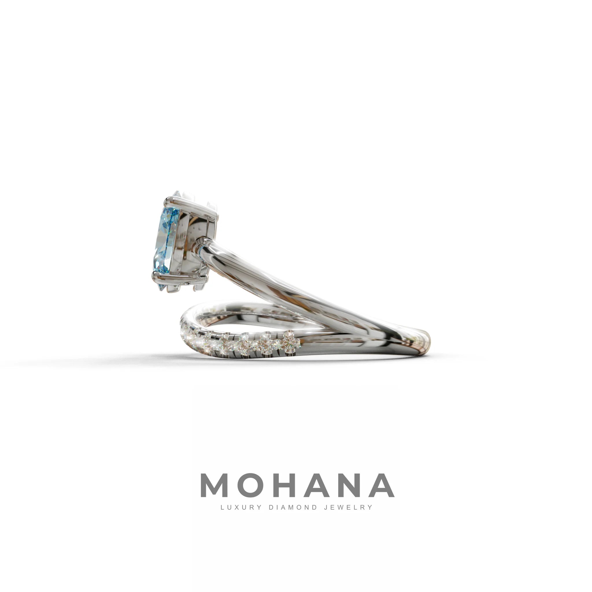 1.5 Carat S-Curve Blue Oval Diamond Pave-set Diamond Ring - Bypass