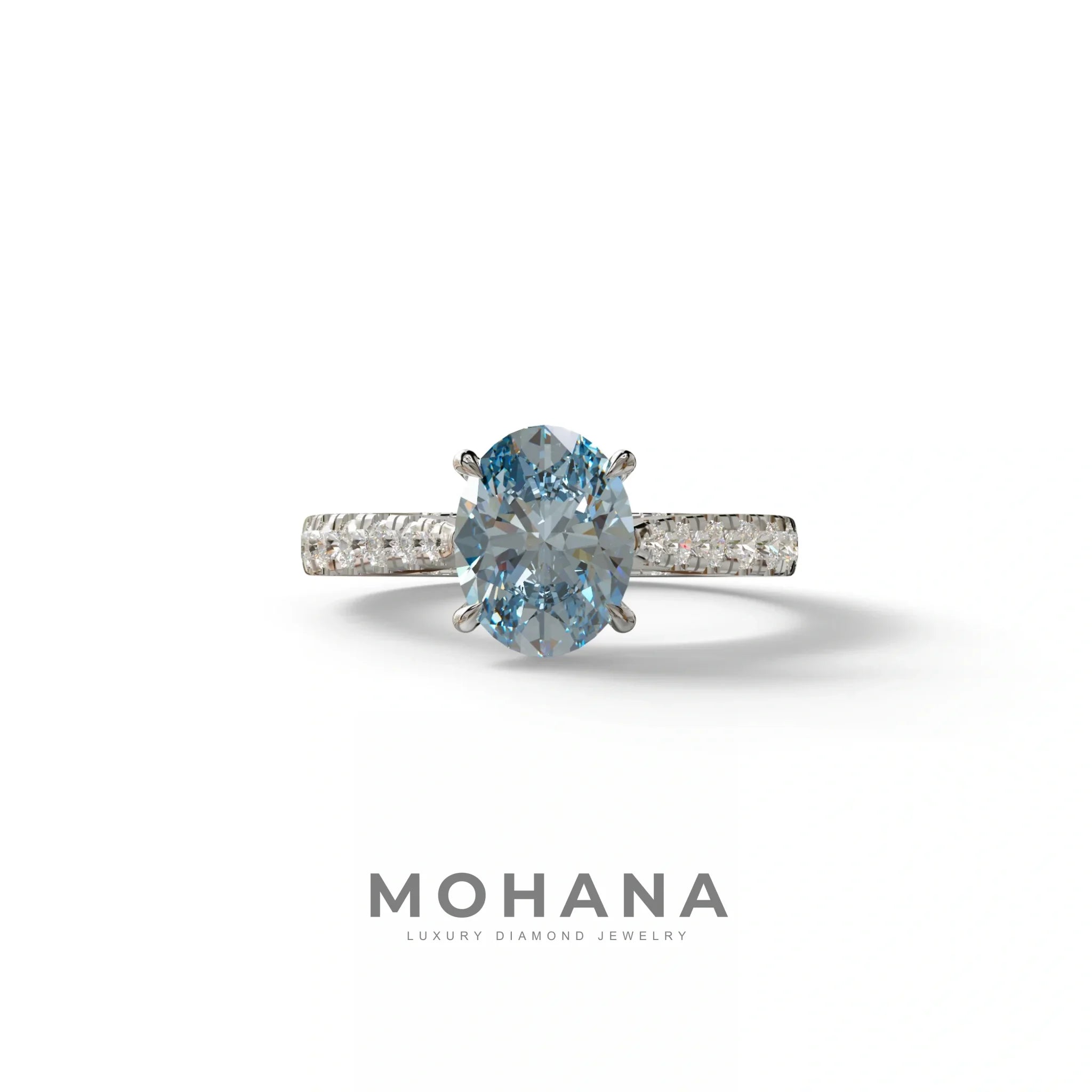 1.50 Carat Blue Oval Cut Lab Diamond Engagement Ring - Scorpio - 10K Solid Gold / White Gold
