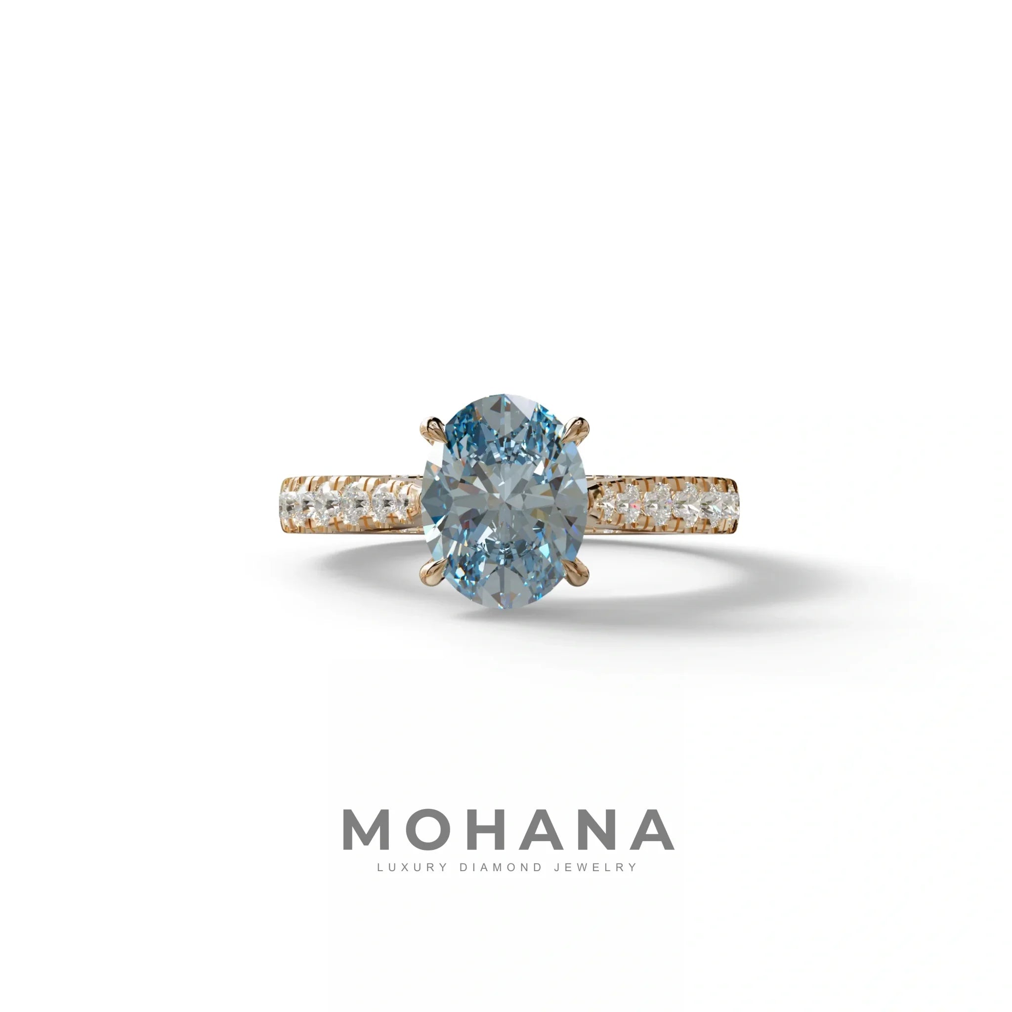 1.50 Carat Blue Oval Cut Lab Diamond Engagement Ring - Scorpio - 10K Solid Gold / Rose Gold