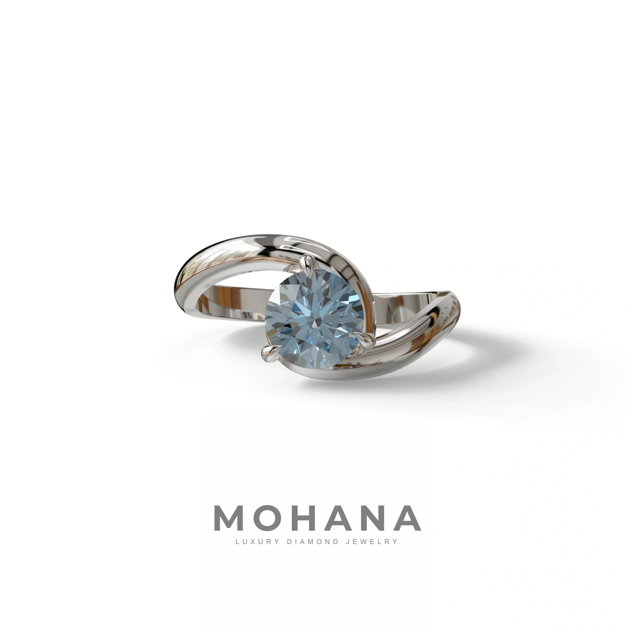 1.5 Carat Blue Round Cut Solitaire Lab Diamond Ring - Tauras - 10K Solid Gold / White Gold