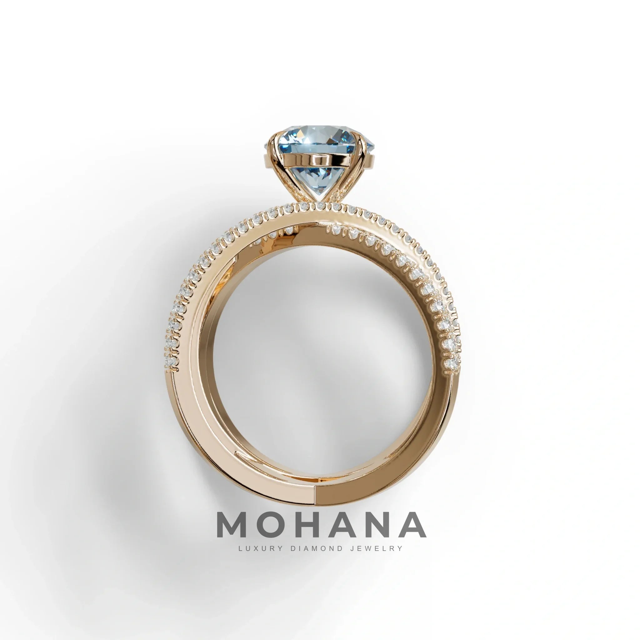1.5 Carat Blue Round Cut Criss Cross Lab Diamond Ring - Elegant