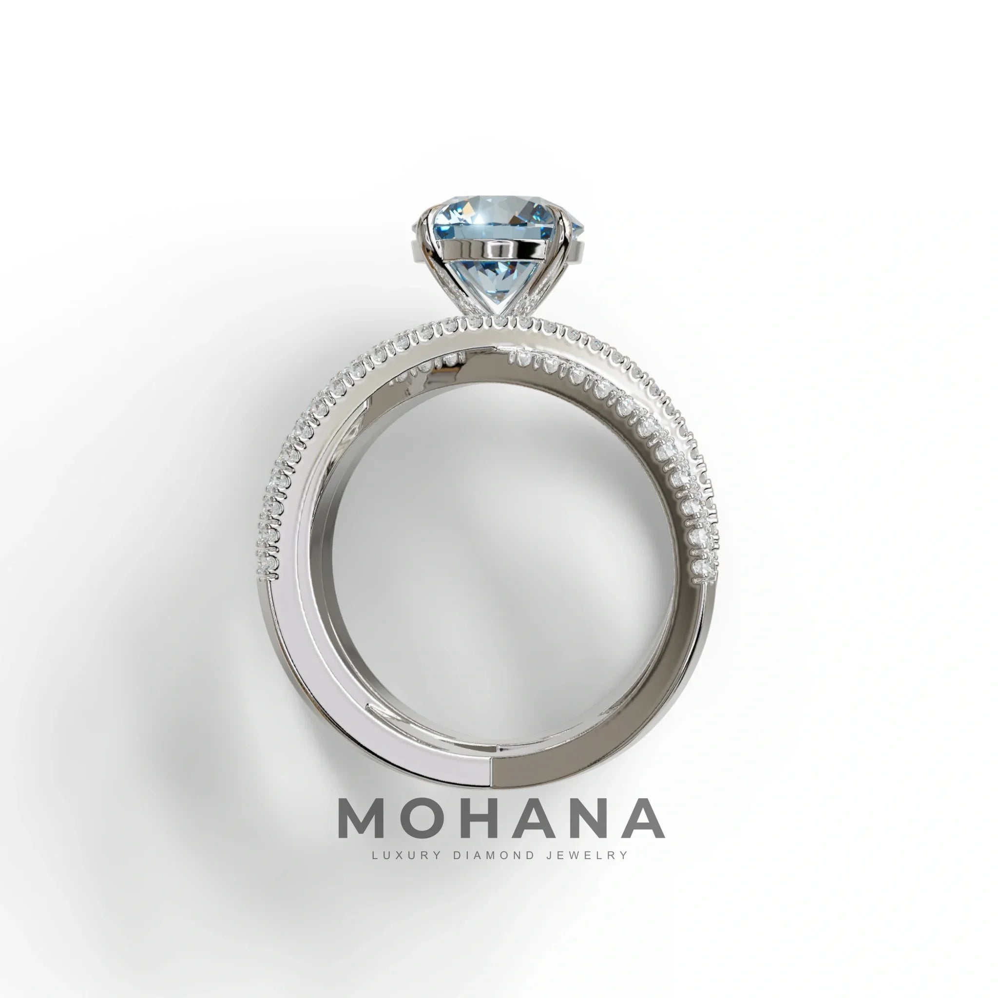 1.5 Carat Blue Round Cut Criss Cross Lab Diamond Ring - Elegant