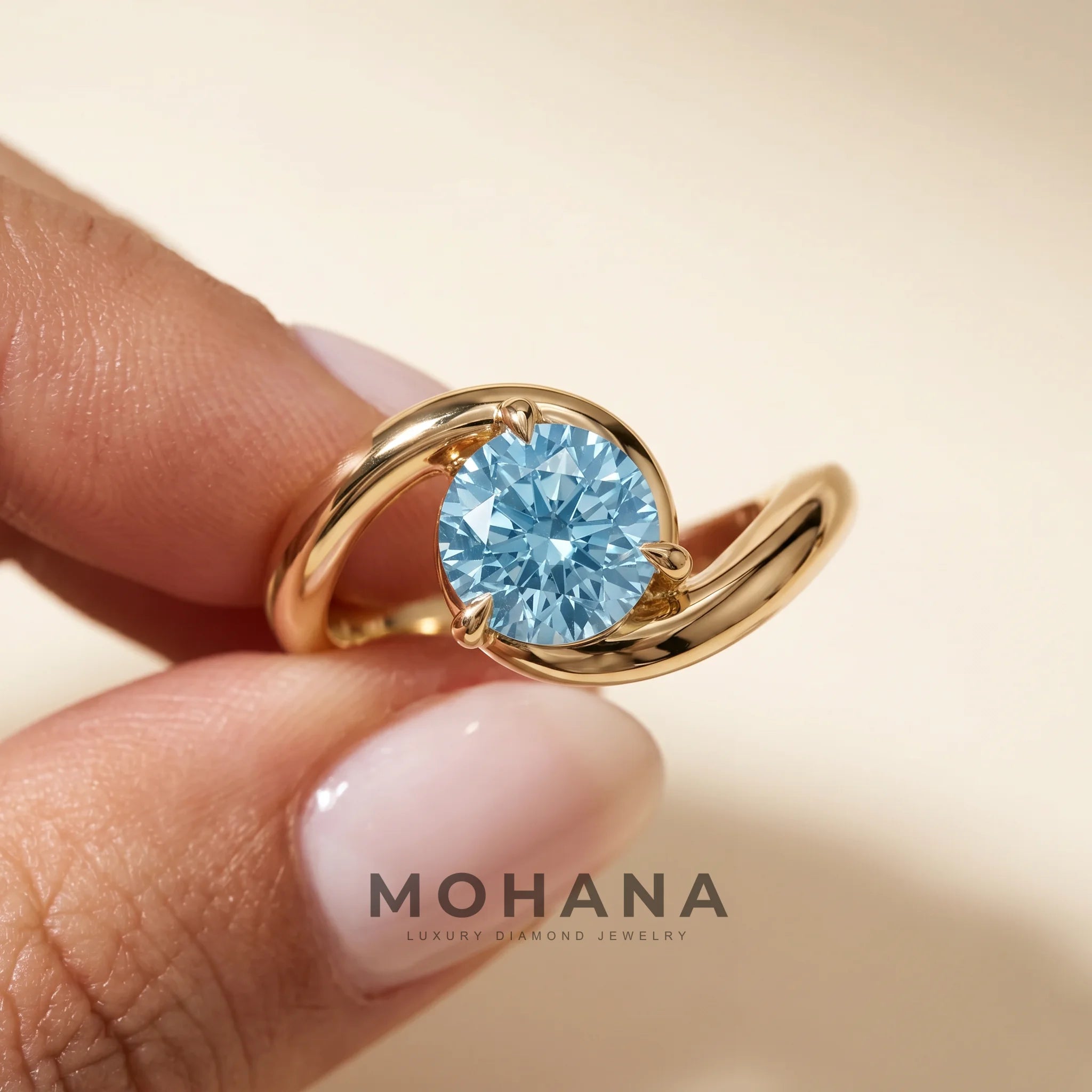 1.5 Carat Blue Lab Grown Diamond Engagement Ring – Round Cut Solitaire | Tauras - Engagement Ring