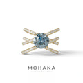 1.5 Carat Blue Round Cut Criss Cross Lab Diamond Ring - Elegant - 10K Solid Gold / Yellow Gold