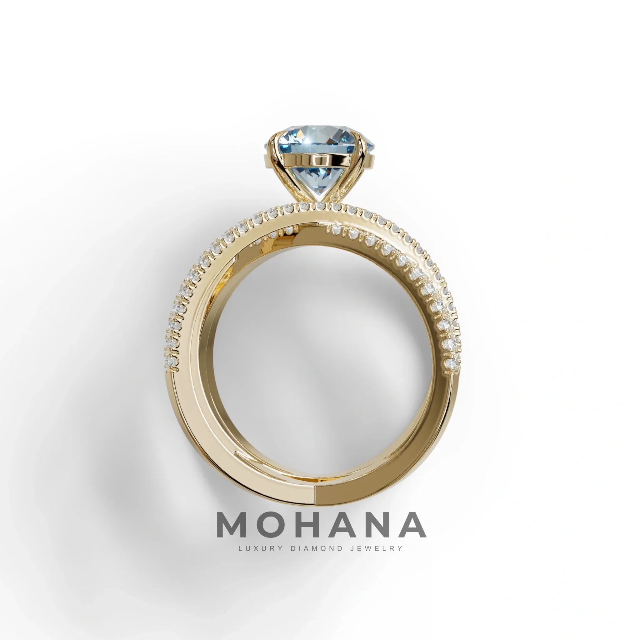 1.5 Carat Blue Round Cut Criss Cross Lab Diamond Ring - Elegant