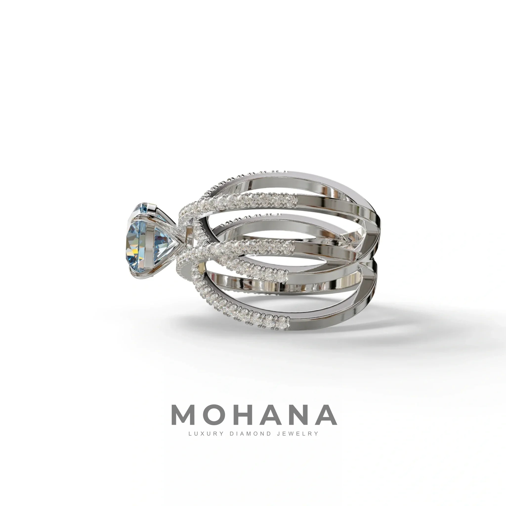 1.5 Carat Blue Round Cut Criss Cross Lab Diamond Ring - Elegant