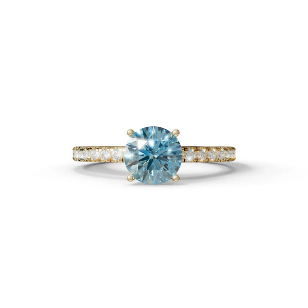 1.5 Carat Blue Lab Grown Diamond Engagement Ring – Round Cut Pavé