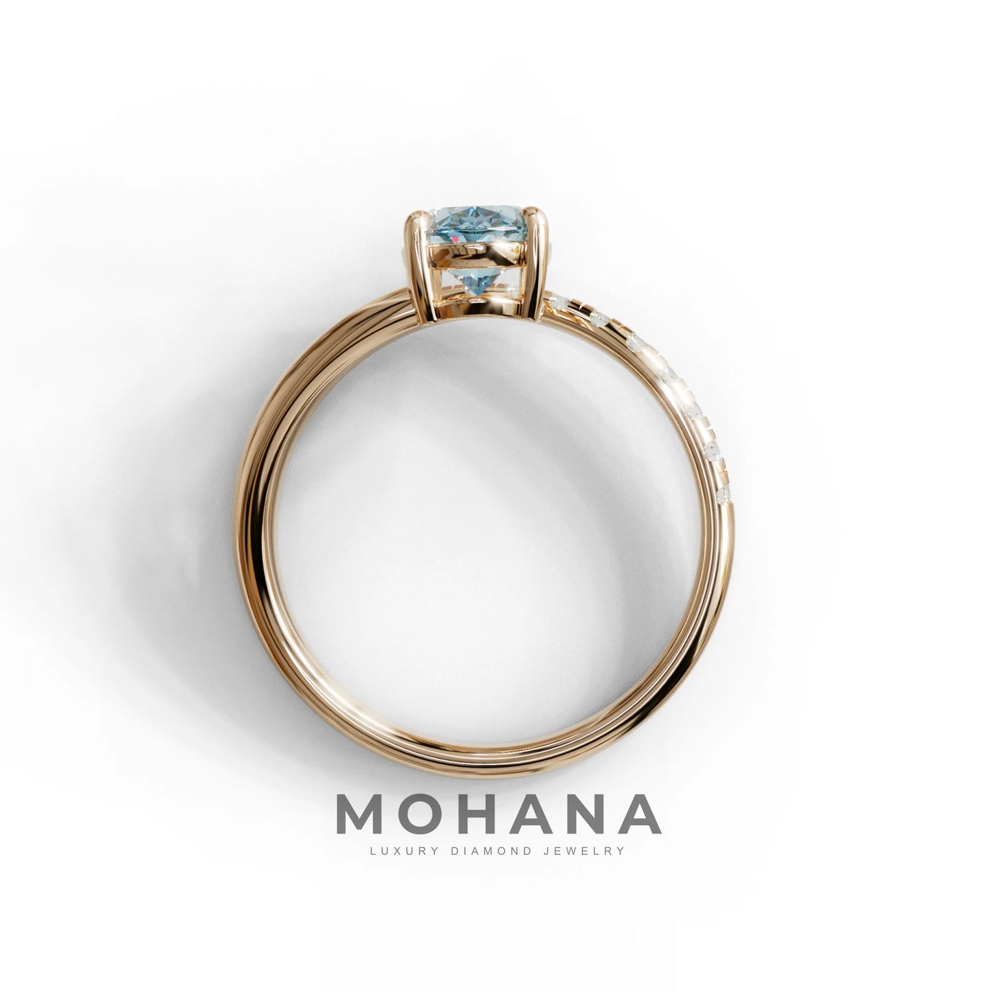 1.5 Carat S-Curve Blue Oval Diamond Pave-set Diamond Ring - Bypass