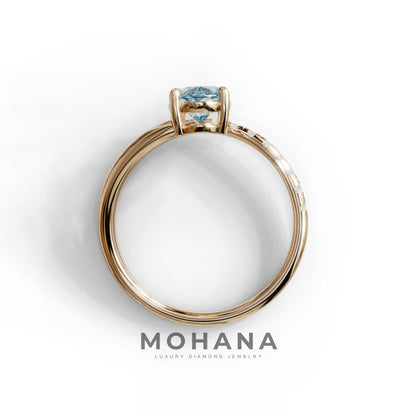 1.5 Carat S-Curve Blue Oval Diamond Pave-set Diamond Ring - Bypass