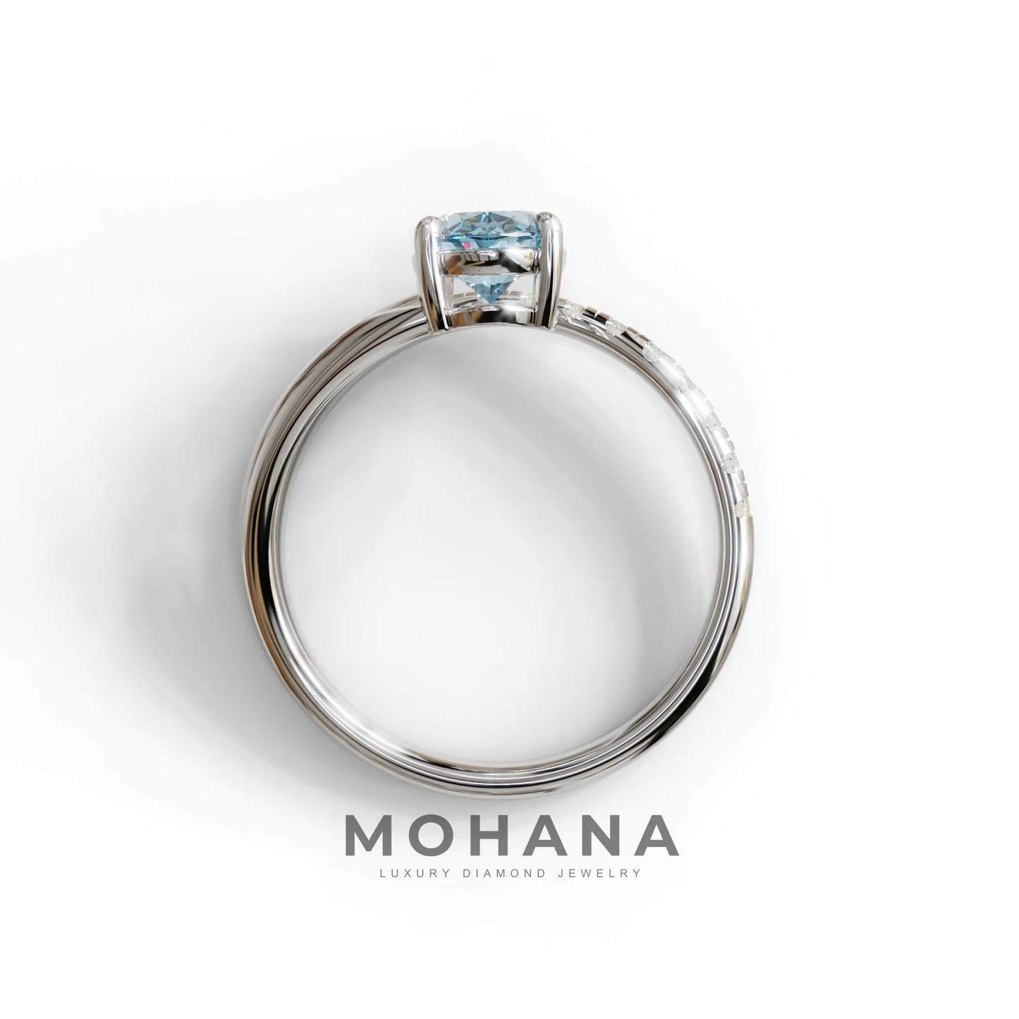 1.5 Carat S-Curve Blue Oval Diamond Pave-set Diamond Ring - Bypass