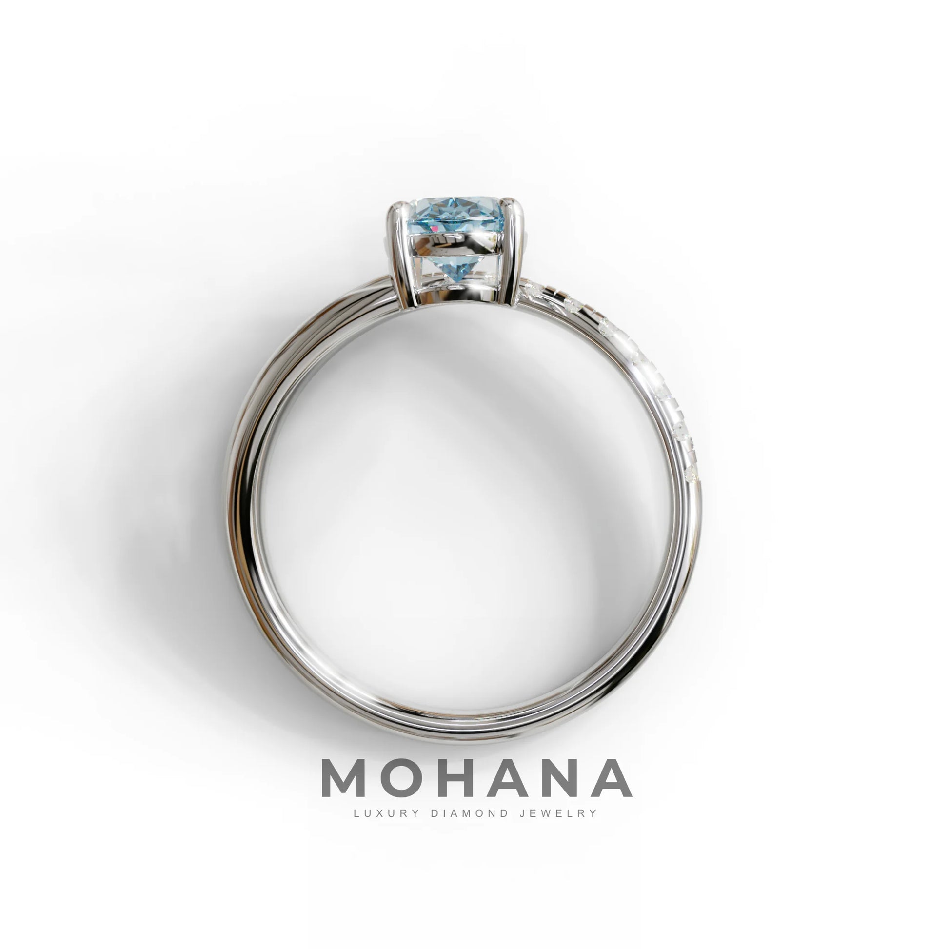 1.5 Carat S-Curve Blue Oval Diamond Pave-set Diamond Ring - Bypass