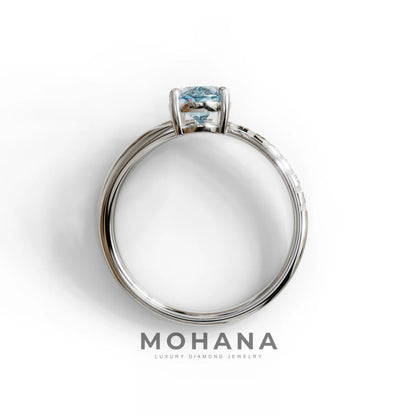 1.5 Carat S-Curve Blue Oval Diamond Pave-set Diamond Ring - Bypass